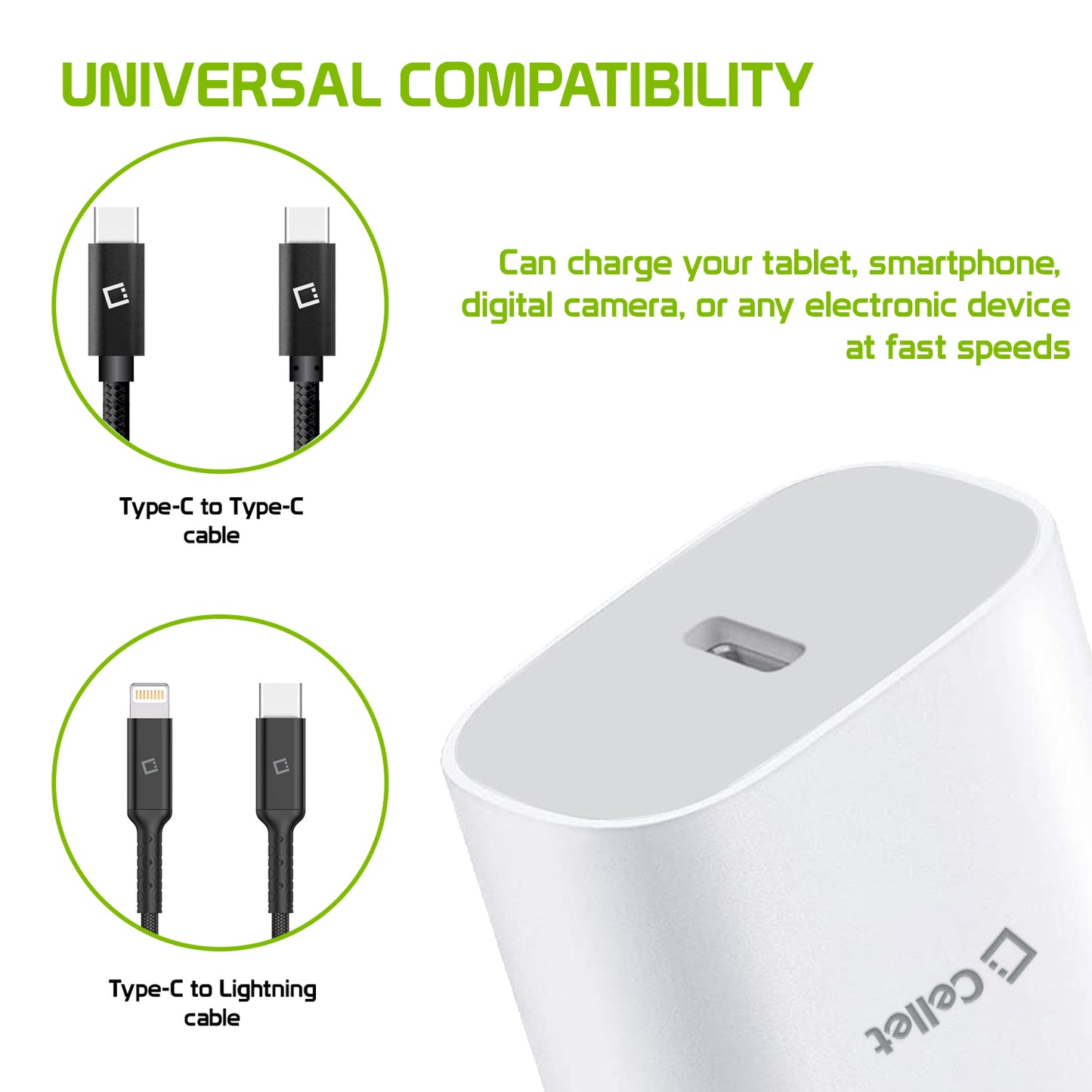 TCC18WWT - USB-C Home Charger, 18 Watt Type-C UL Certified Home Charger (Cable Sold Separately) Compatible to Samsung Galaxy Phone Tablets – White