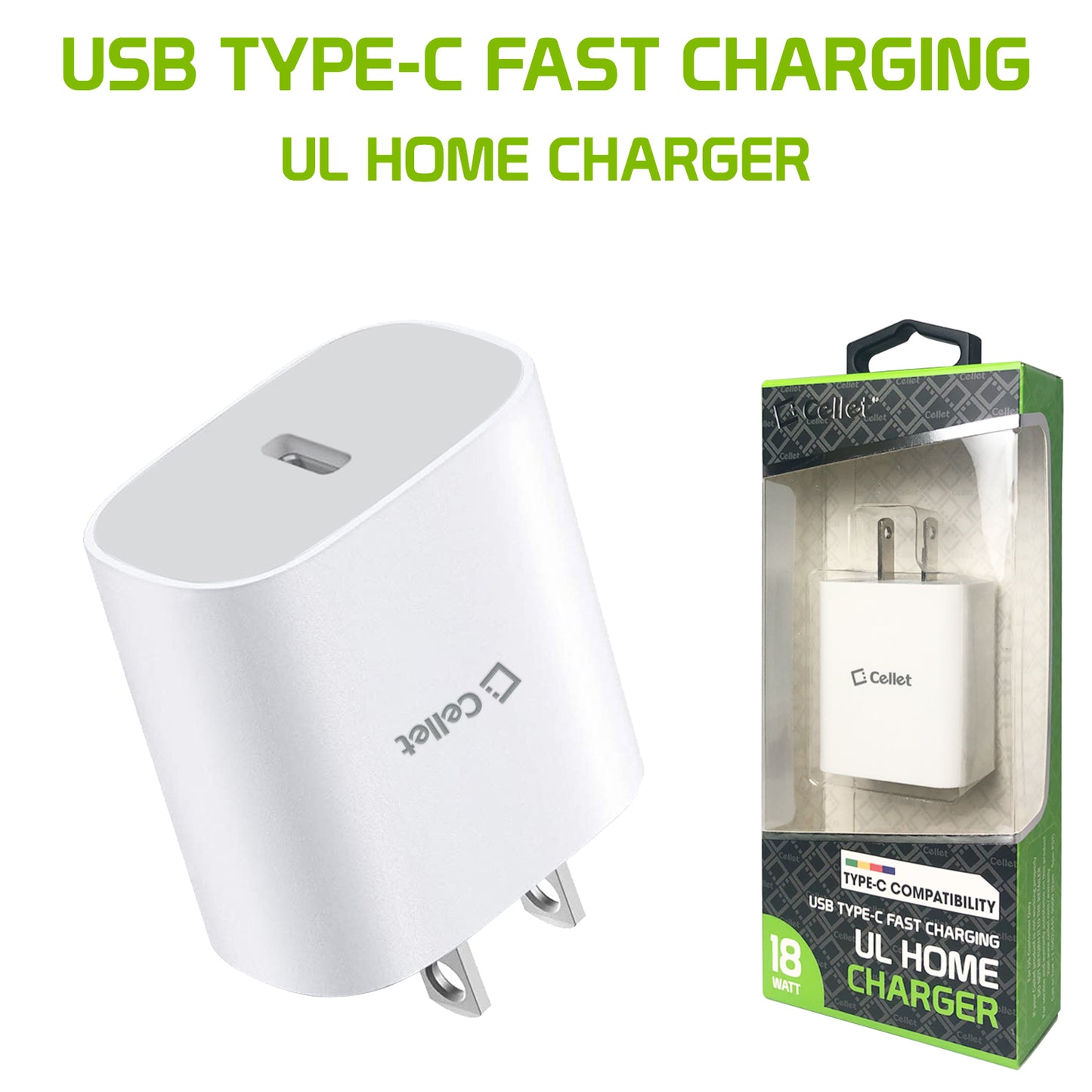 TCC18WWT - USB-C Home Charger, 18 Watt Type-C UL Certified Home Charger (Cable Sold Separately) Compatible to Samsung Galaxy Phone Tablets – White
