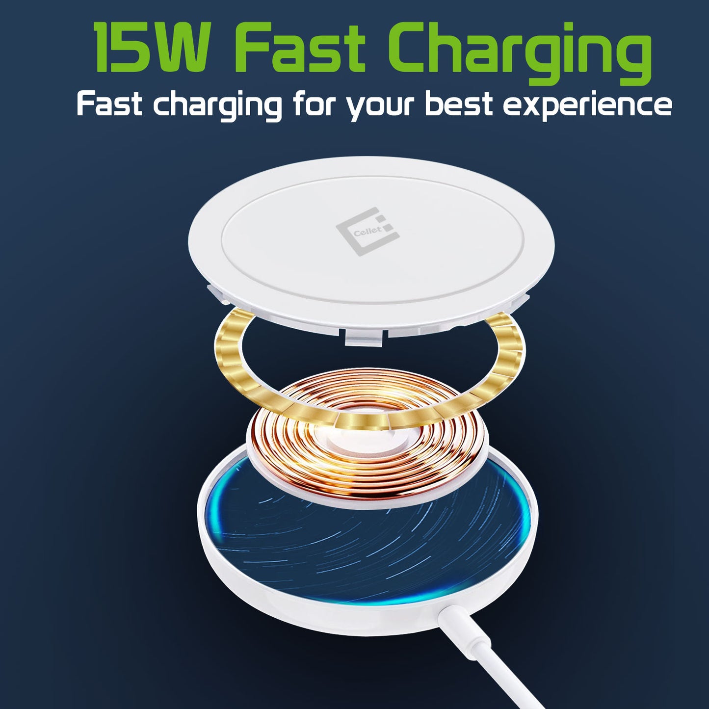 15 Watt Fast Charging Magnetic Wireless Charger Compatible with QI Enabled Devices (USB-C AC Adapter Not Included)