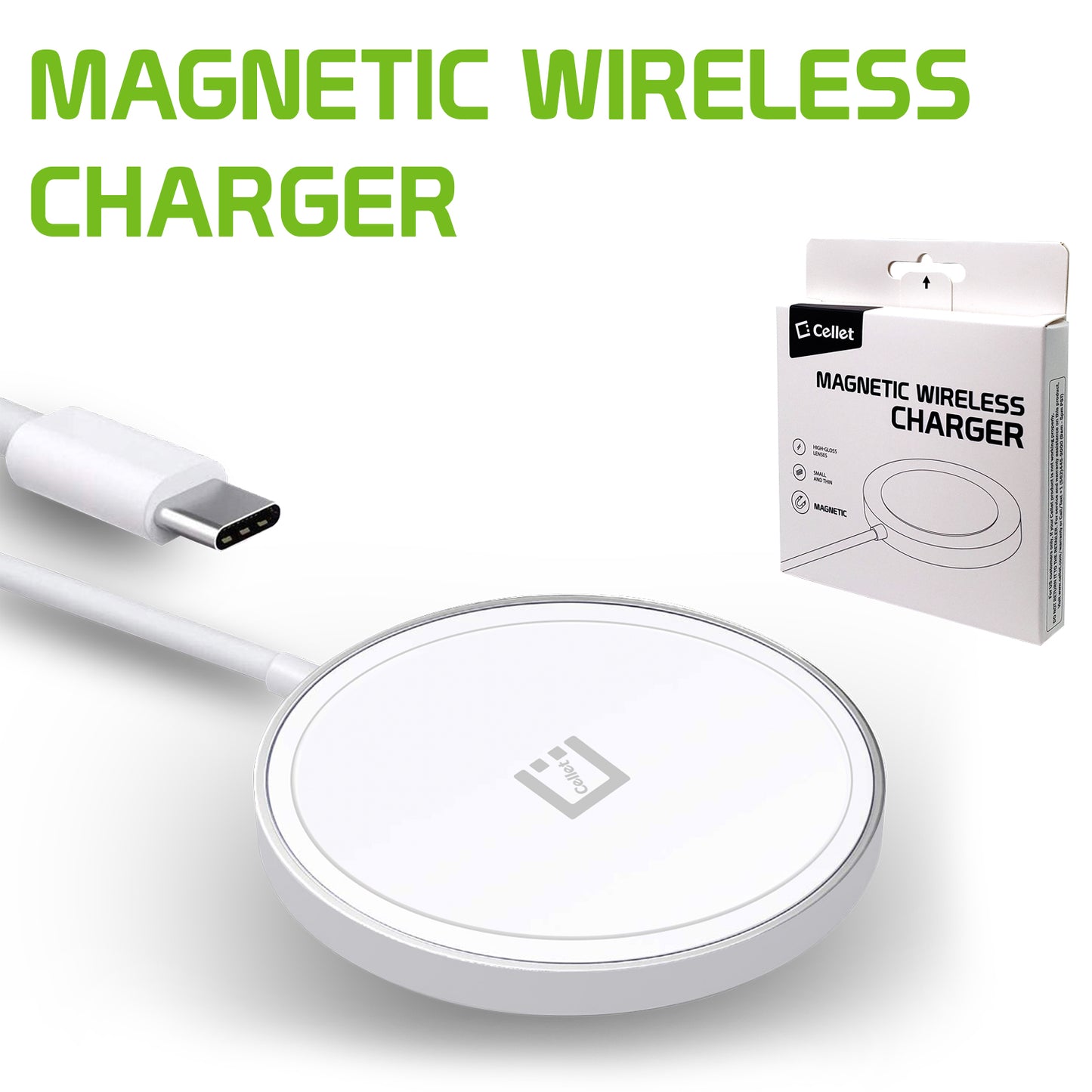 15 Watt Fast Charging Magnetic Wireless Charger Compatible with QI Enabled Devices (USB-C AC Adapter Not Included)