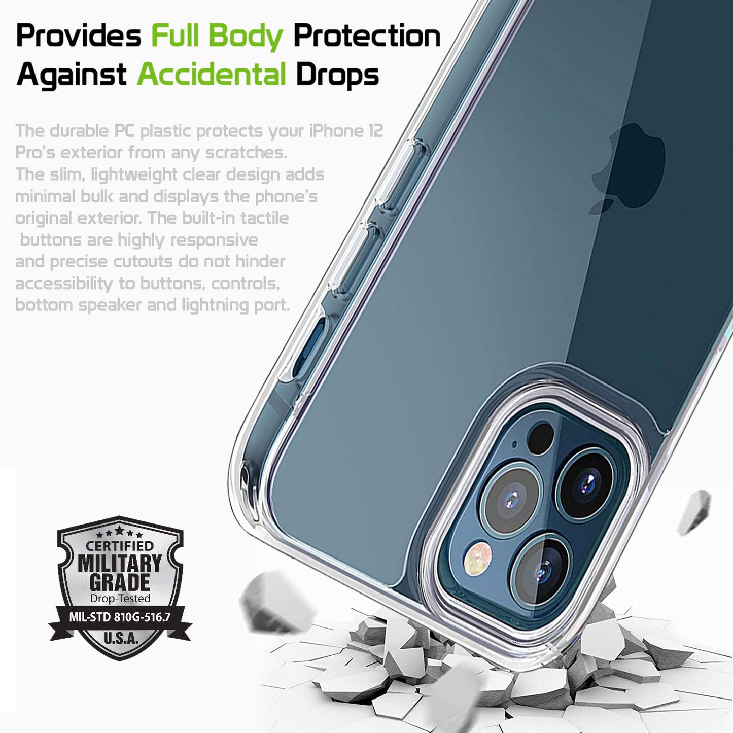 CCIPH12PC - iPhone 12 Pro, Slim Transparent Shockproof and Scratch Resistant Case for Apple iPhone 12 Pro by Cellet – Clear