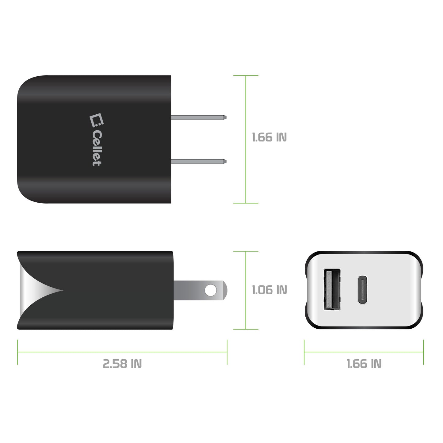 TC180BK - UL Certified Dual Port Home Charger, 18 Watt USB-A and Type-C Home Charger (Cable Sold Separately) Compatible Androids and Tablets