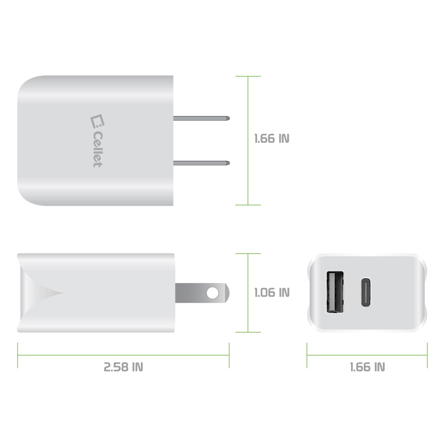 TC180WT - UL Certified 18 Watt Dual Port Home Charger, USB-C and USB-A Home Charger (Cable Sold Separately) – White