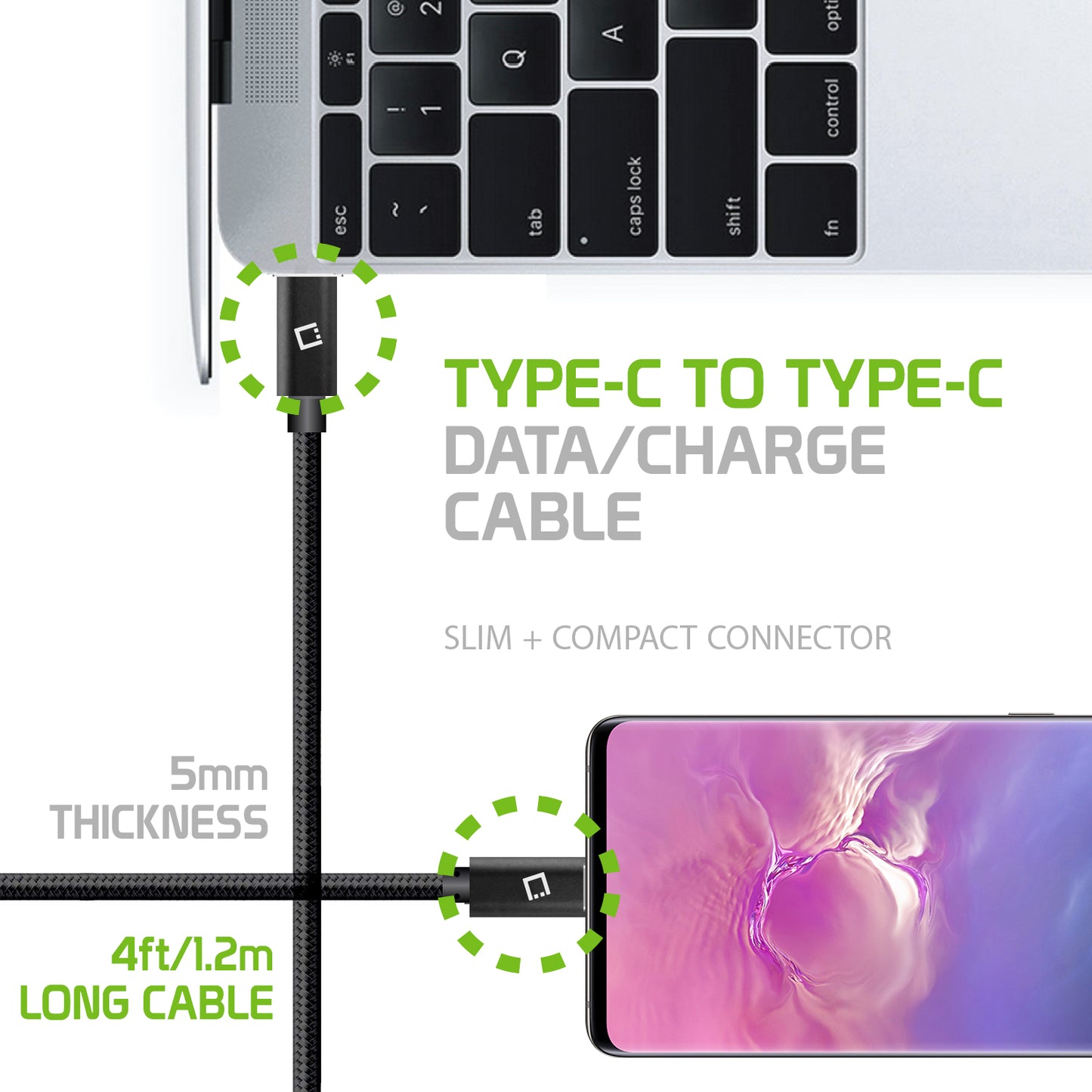DCDC4BK - USB-C Charging Cable, 4ft. USB-C to USB-C Fast Charging and Data Sync Cable Compatible to ALL USB-C Device - Black