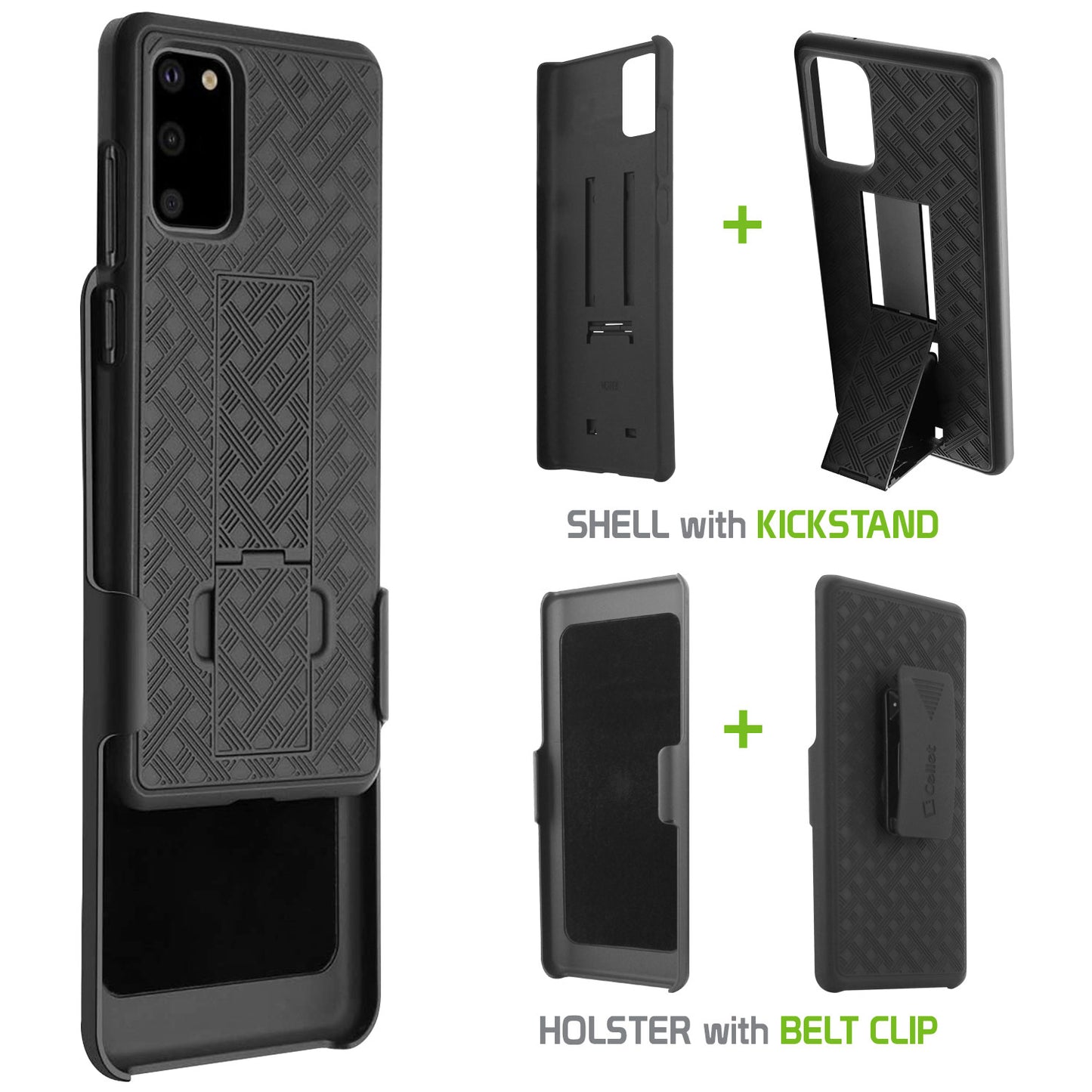 HLSAMS20FE - Cellet Galaxy S20 5G Holster, Shell Holster Kickstand Case with Spring Belt Clip for Samsung Galaxy S20 5G Black