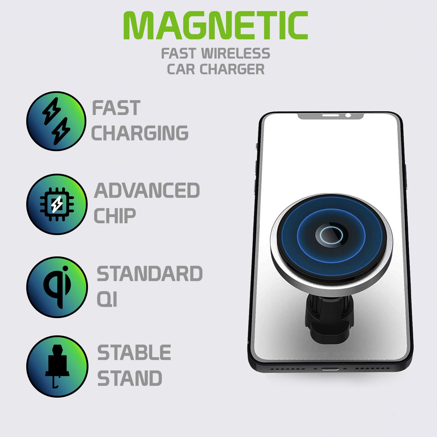 PHMAG12 - Magnetic Air Vent Wireless Charger Phone Mount with Vent Stabilizer Compatible to iPhone 12, 12 Pro, 12 Pro Max and 12 Mini