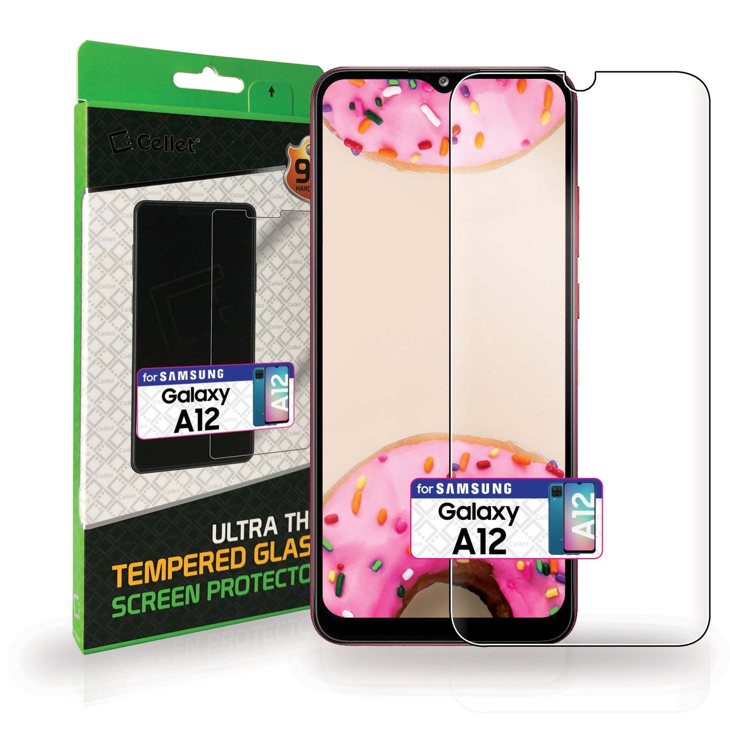 SGSAMA12 - Samsung Galaxy A12, Premium Ultra Thin Full Coverage Tempered Glass Screen Protector for Samsung Galaxy A12 by Cellet
