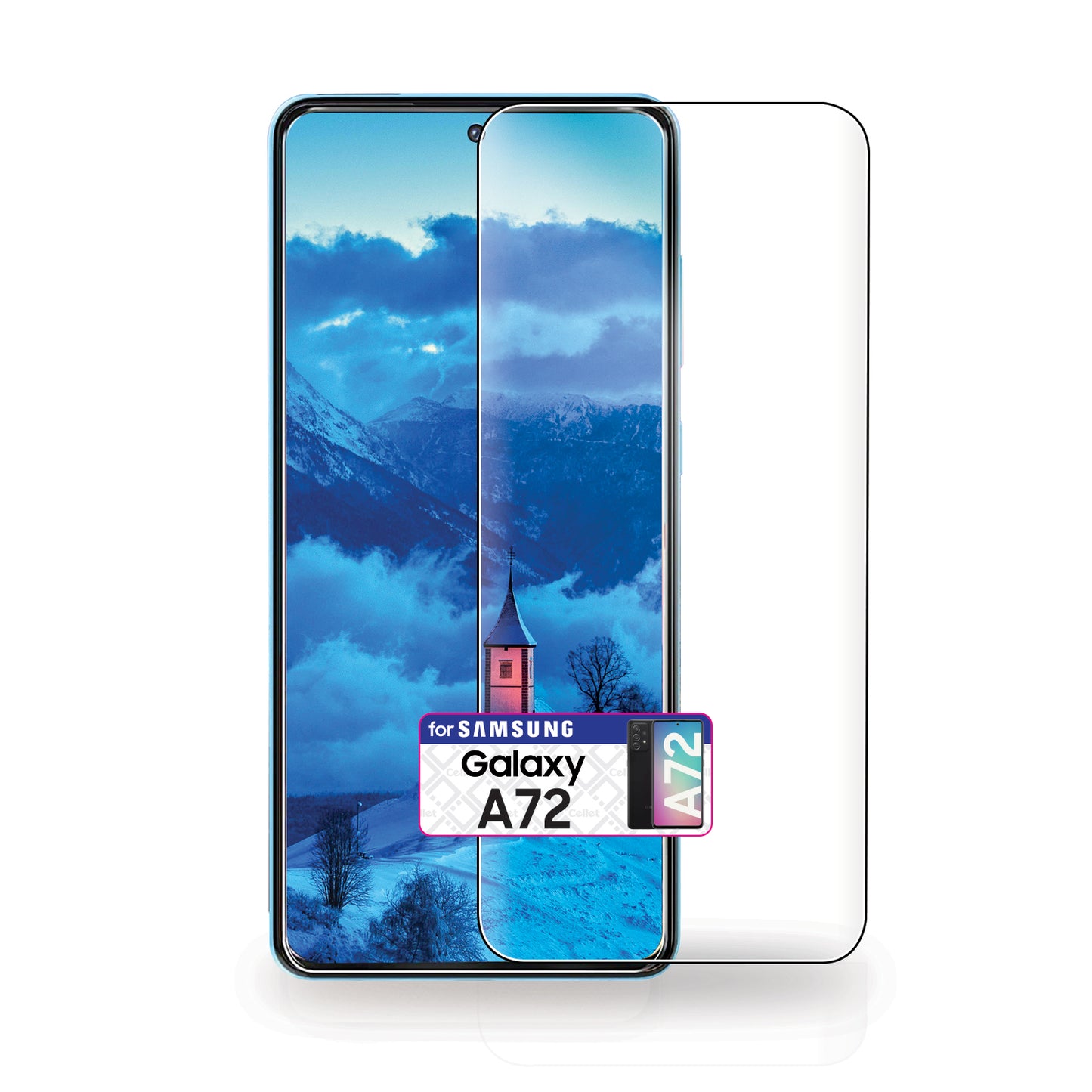 SGSAMA72 - Samsung Galaxy A72, Premium Ultra Thin Full Coverage Tempered Glass Screen Protector for Samsung Galaxy A72 by Cellet