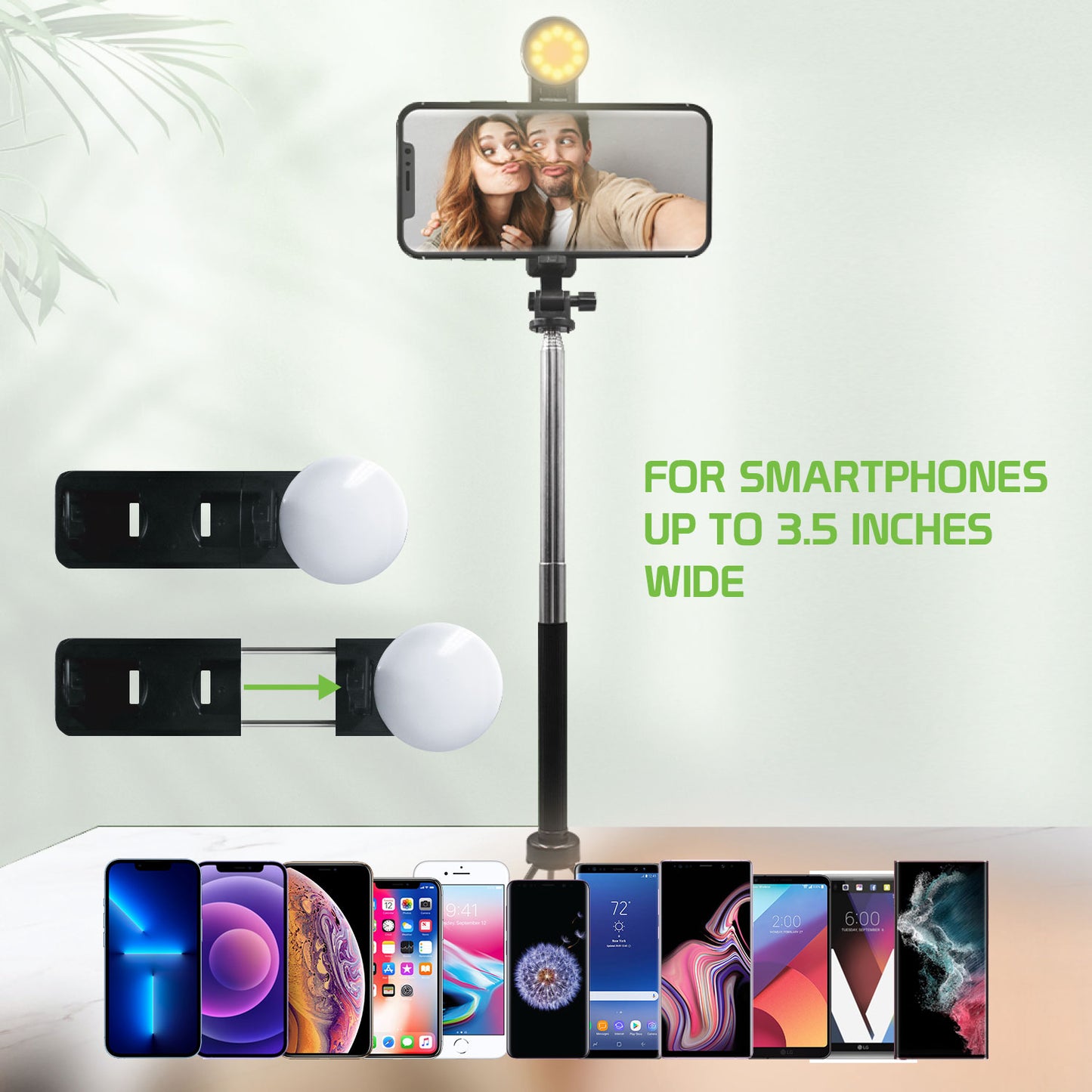 Selfie Stick with Attachable Tripod Base, 3 Adjustable Lighting Modes for Live Streams, Videos and Photos Compatible to iPhones and Androids