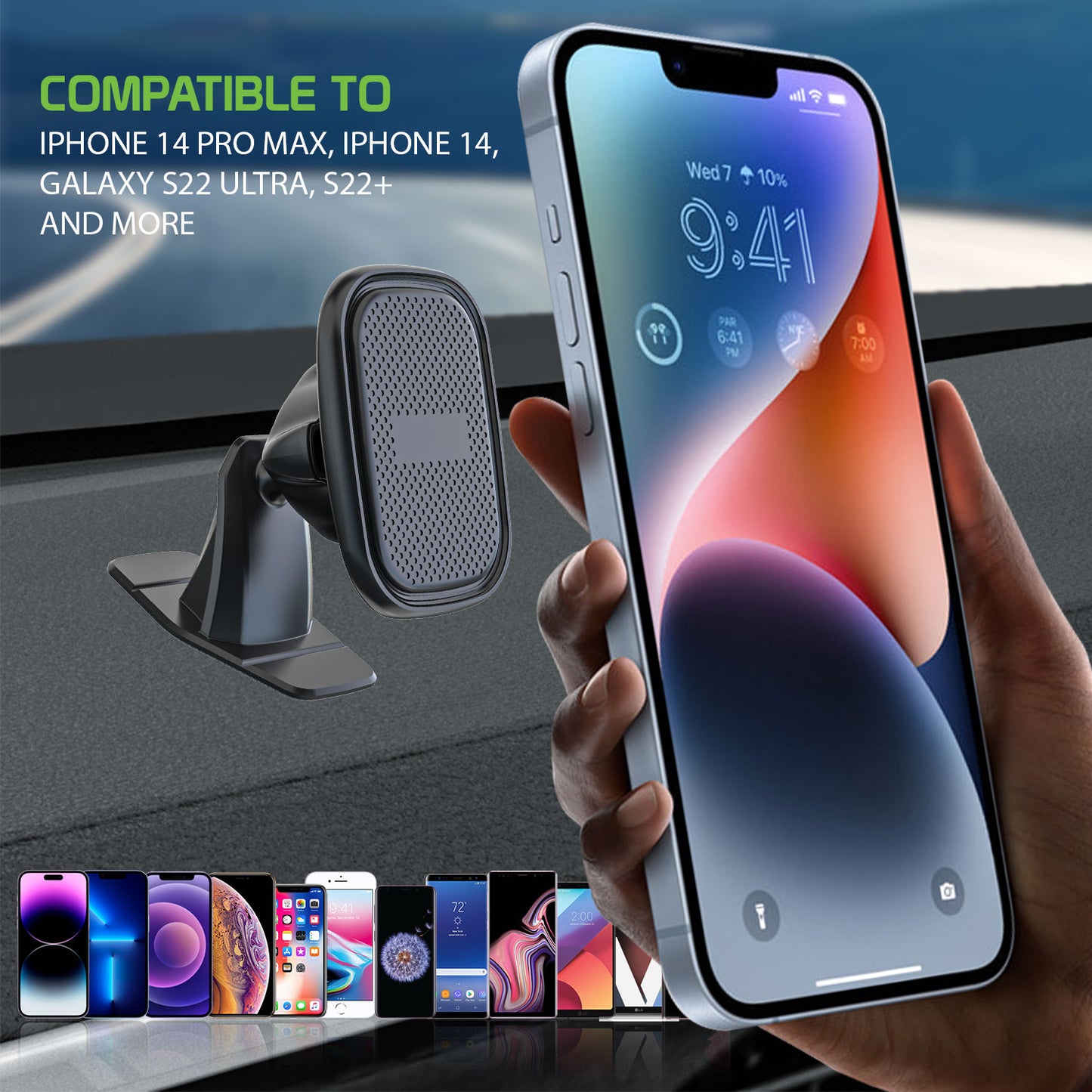 Magnetic Dashboard Mount, Extra Strength Magnetic Dashboard Mount Compatible to iPhone 14 Pro Max Plus, Galaxy Z Flip, Z Fold, Google Pixel, Moto