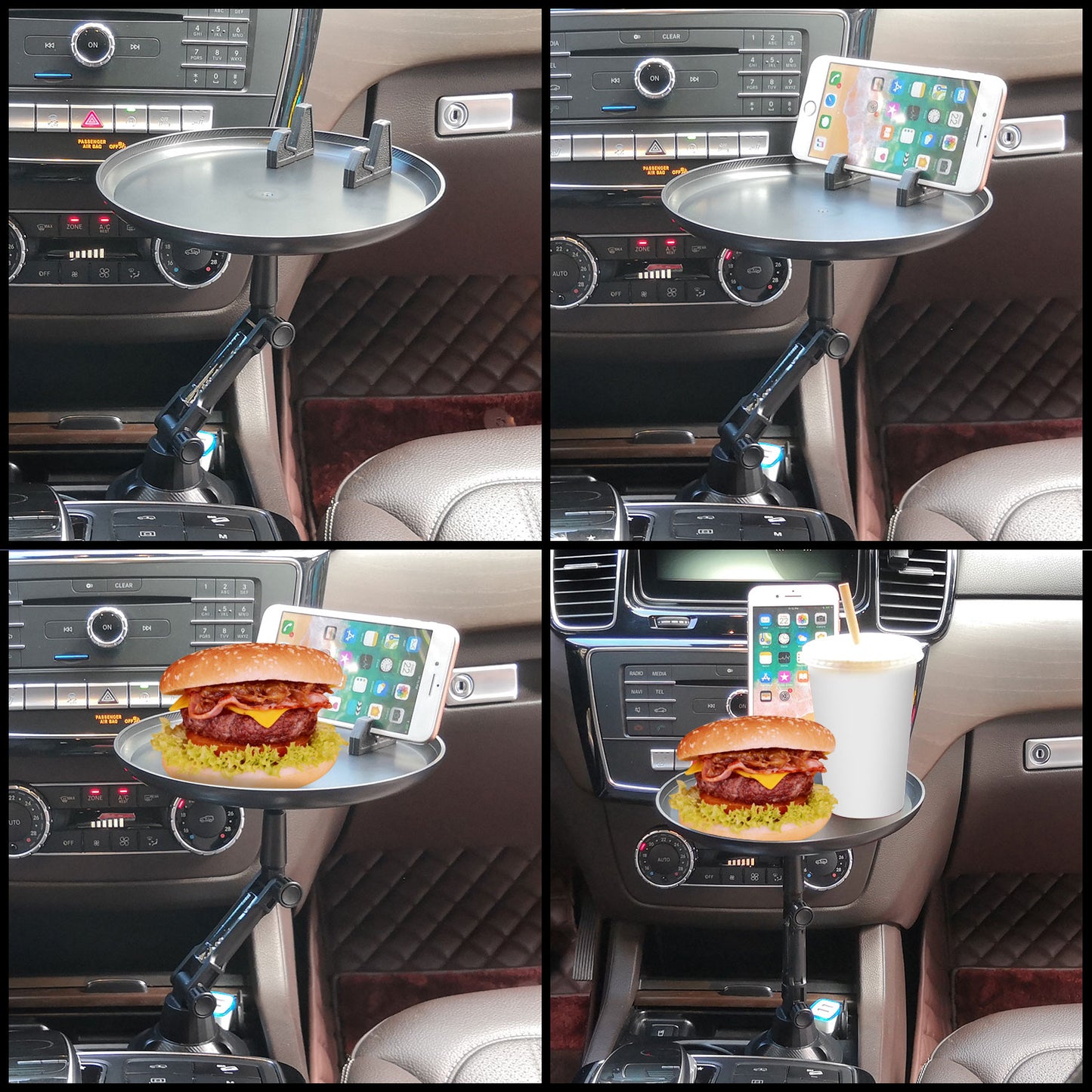 PHSK119 - Food Tray for Car Cup Holder with Phone Mount, 360 Degree Rotation and Non-Slip Matt for Cars, Boats, Golf Carts and More