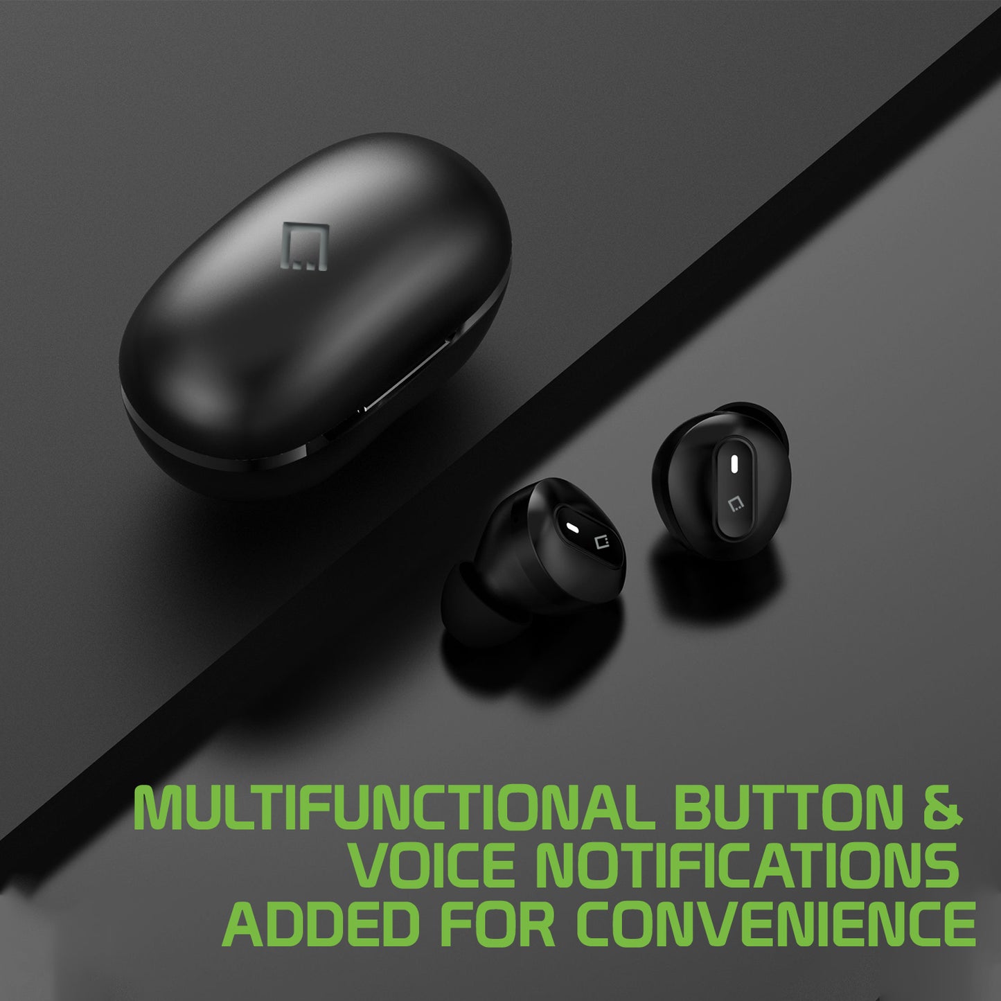 EB400-Premium In-Ear Wireless Earbuds with Charging case, Voice Notifications and Built-in Microphone Compatible to Wireless Enabled Devices