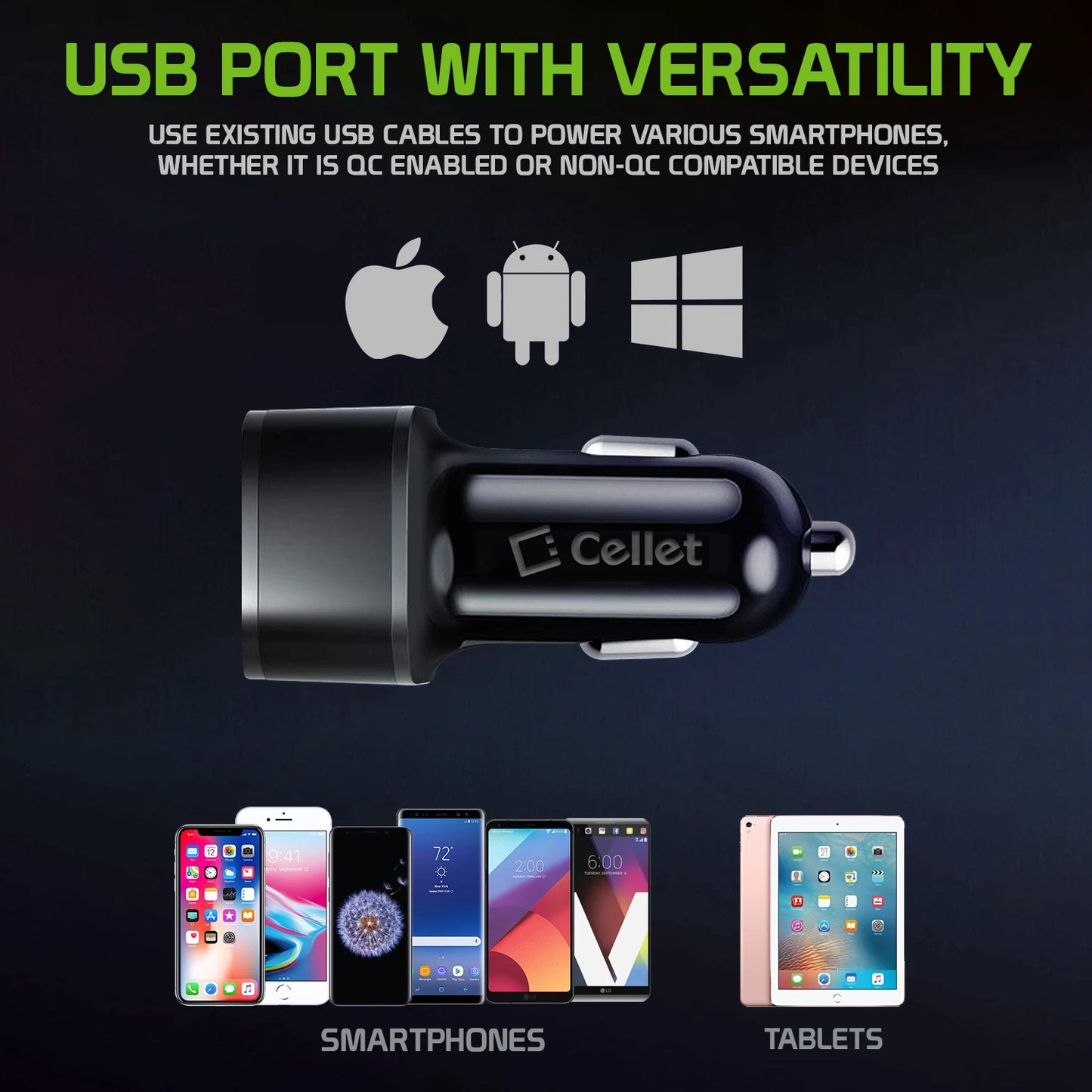 PC30WCBK - Universal High Power 30 Watt Dual (USB A & USB C) Port Car Charger with Type C Cable Included for Phone 13 Pro, 13 Pro Max