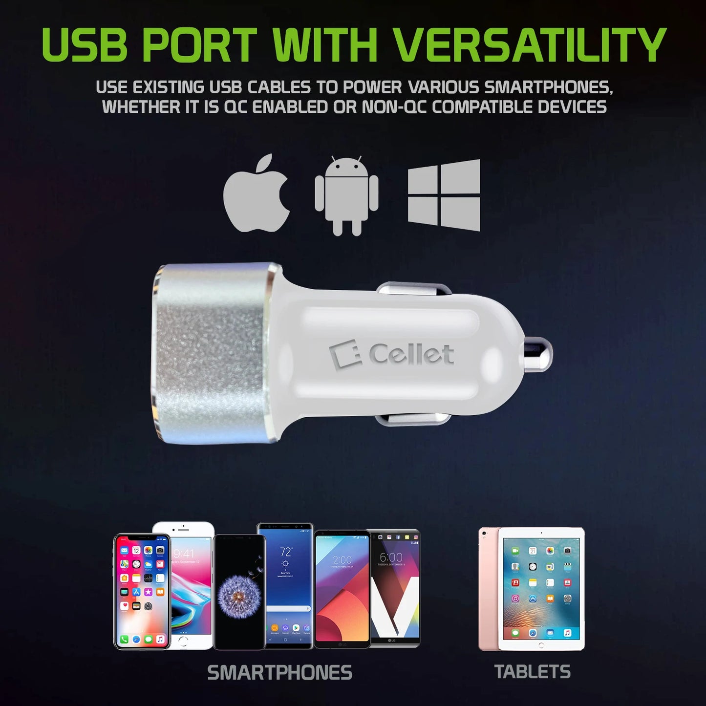 Car Charger for Smartphone, 30 Watt Dual (USB A & USB C) Car Charger with USB-C Cable Included