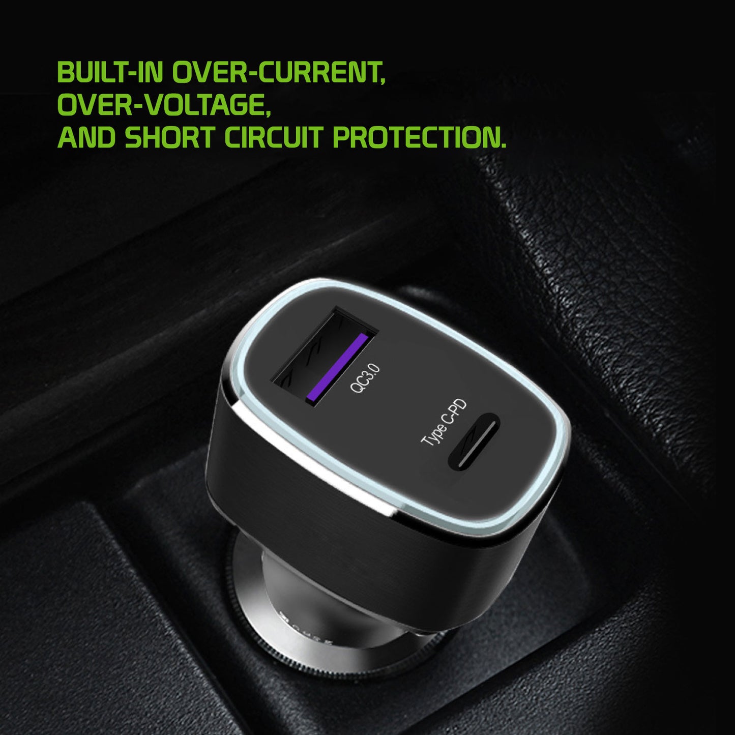 USB Car Charger, Universal 48 Watt Dual (USB A & USB C) Port Car Charger by Cellet - Black