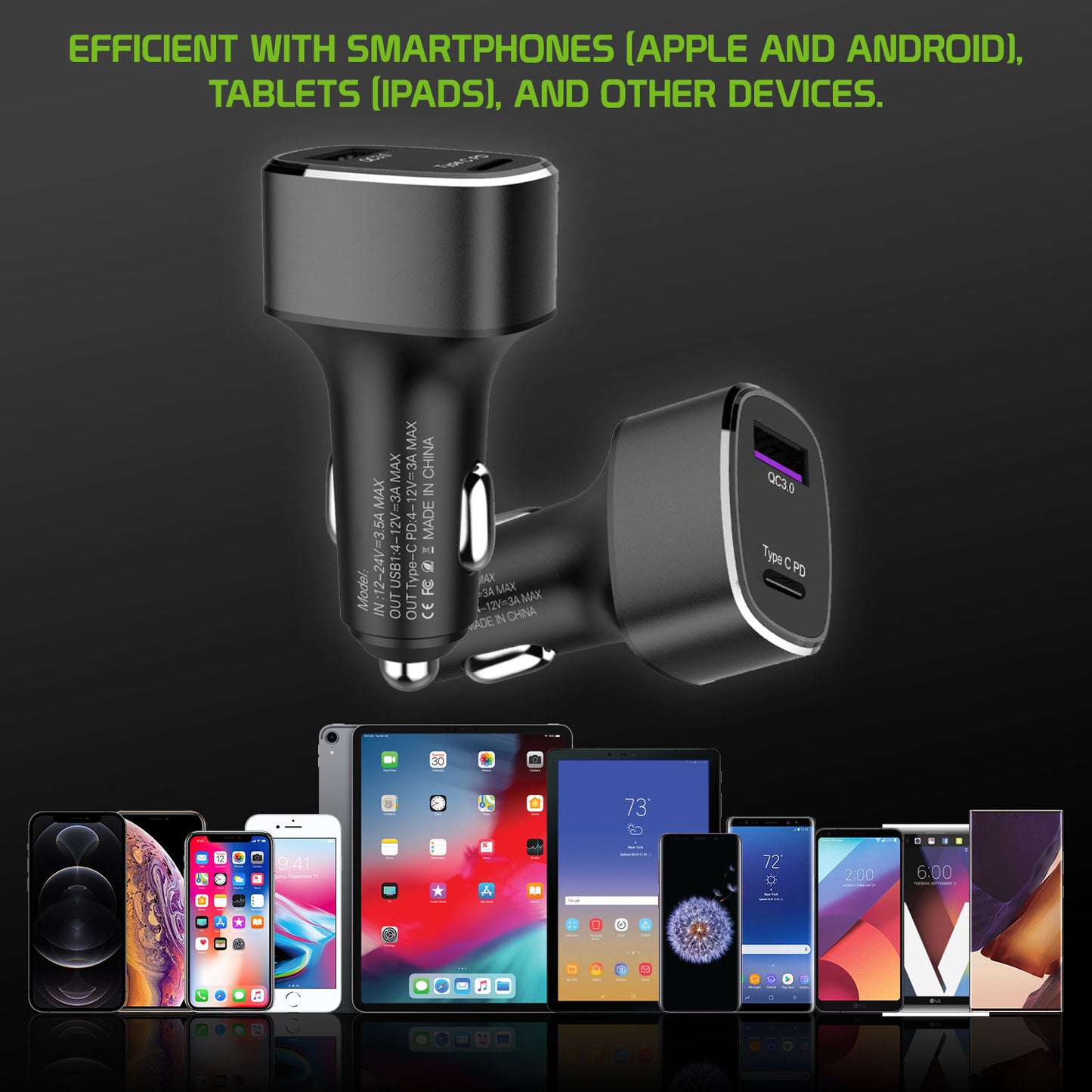 PCA48W - Cellet High Power 48W USB C & USB A Car Charger Adapter, QC 3.0 & PD Fast Charging for iPhone 15/14, Samsung Galaxy S24, iPad Pro, MacBooks, Dual Port Vehicle Lighter Plug