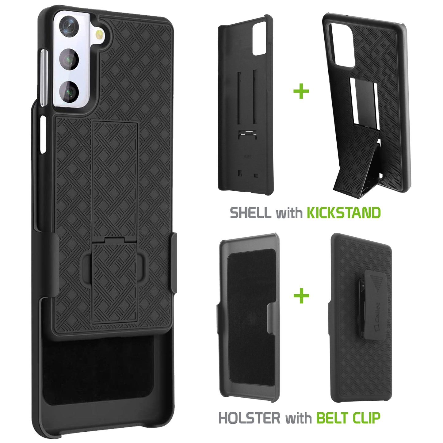 HLSAMS22 - Cellet Galaxy S22 Holster, Heavy Duty Holster Phone Case with Built-in Kick-Stand and Spring Belt Clip Compatible with Samsung Galaxy S22