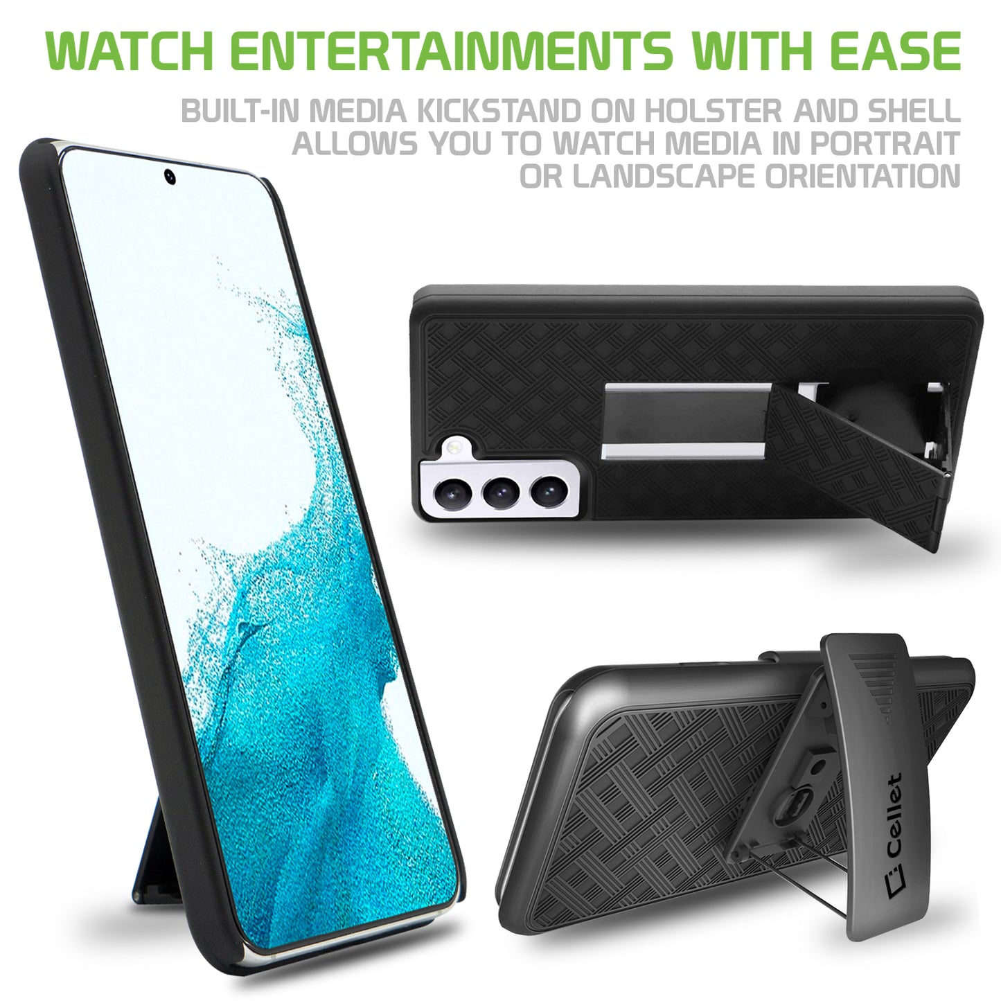 HLSAMS22P - Holster Case for Samsung Galaxy S22+ , Built-in Kick-Stand and Spring Belt Clip Compatible with Samsung Galaxy S22 Plus