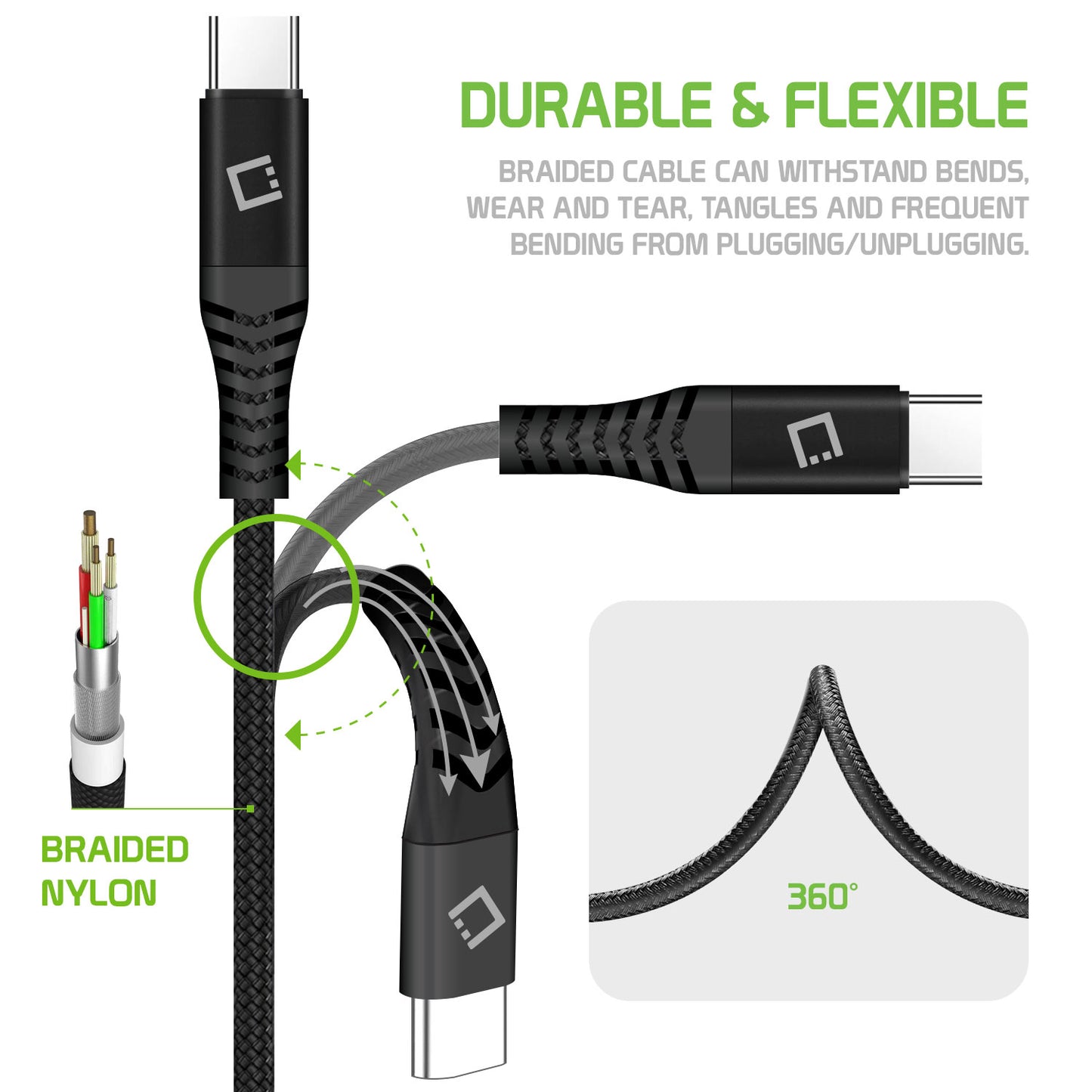 3 Pack 3ft, 6,ft, & 10ft USB-C to USB-C Cables