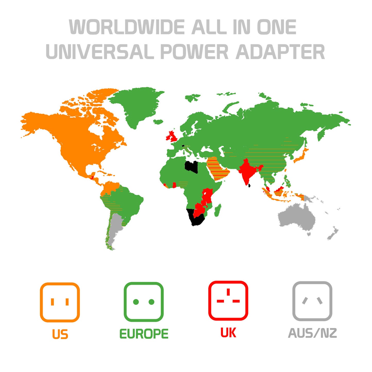 Portable Worldwide Universal Power Adapter Converter All in One International Travel Wall Charger Plug for Wall Plug Input in USA EU UK France Italy Australia India Outlets (With USB-A and USB-C)