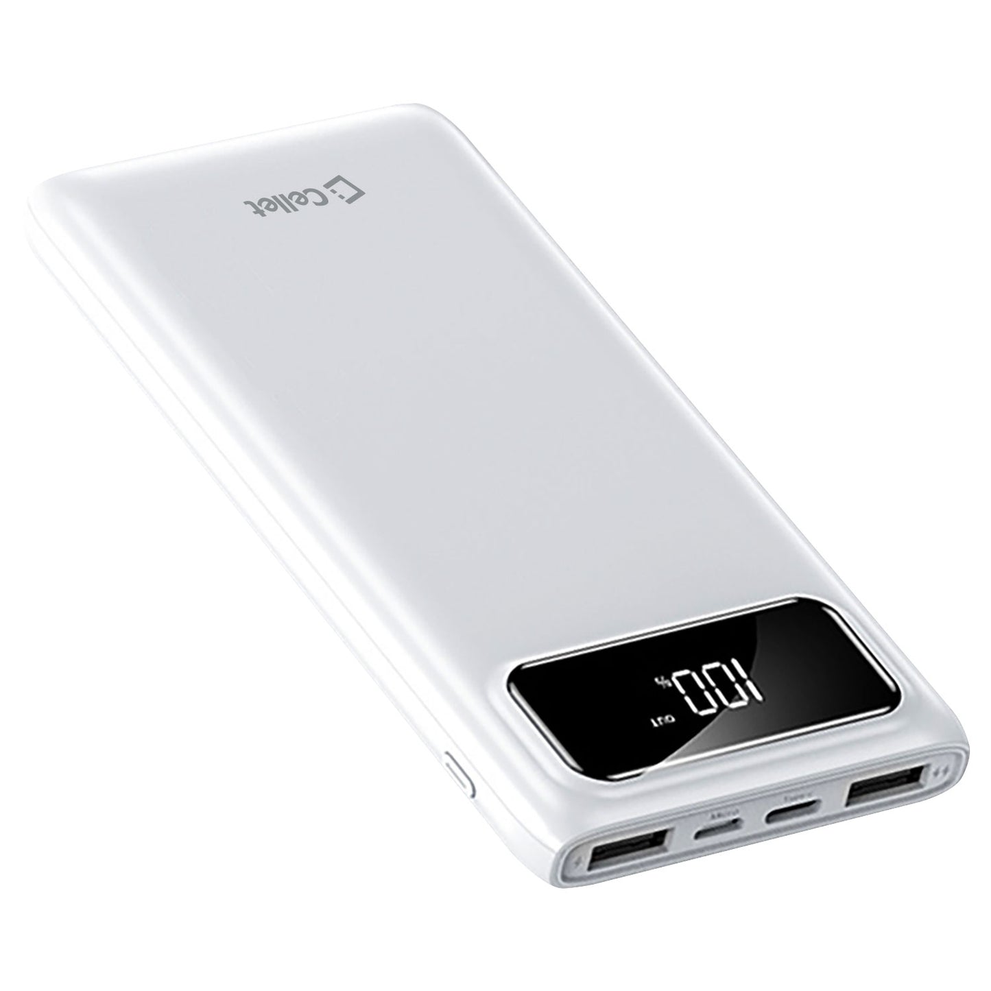 10,000mAh Portable Power Bank with Smart Digital Display Screen Compatible with iPhones Samsung Galaxy, Note, Motorola Moto, Google Pixel - White