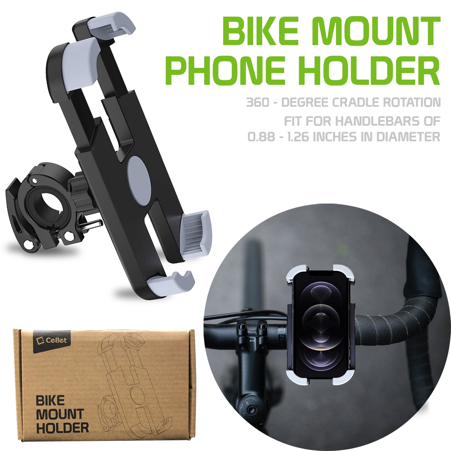 PHBIKE01 - Bike Smartphone Mount, Universal Heavy Duty Bicycle Holder Mount With 360 Degree Rotation Compatible to 4.7”-6.8” Devices