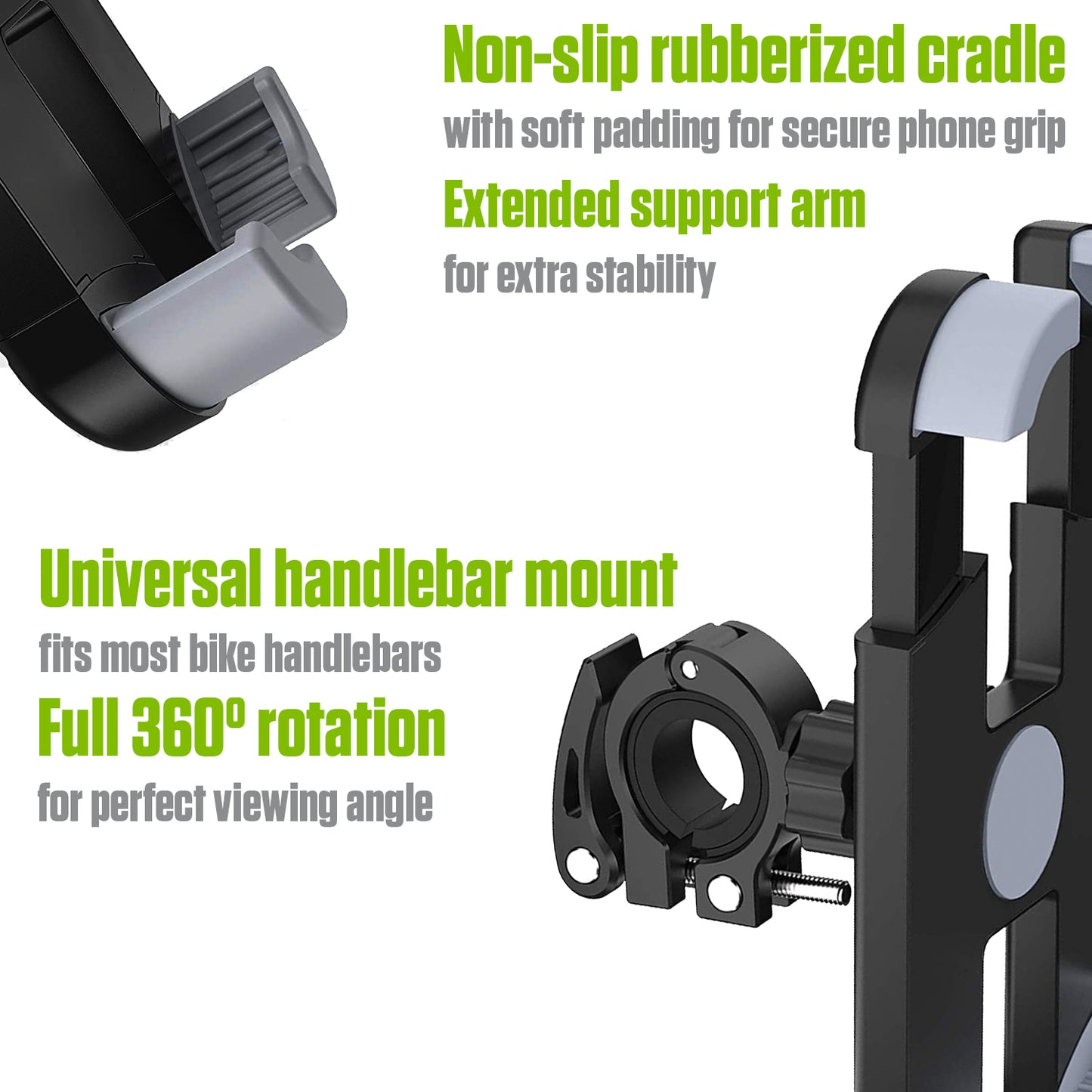 PHBIKE01 - Cellet Bike Phone Mount Holder - 360° Rotation, Universal Handlebar Clamp 0.88-1.26", Non-Slip Cradle for iPhone & Android 4.7-6.8", Easy Install Bicycle Motorcycle