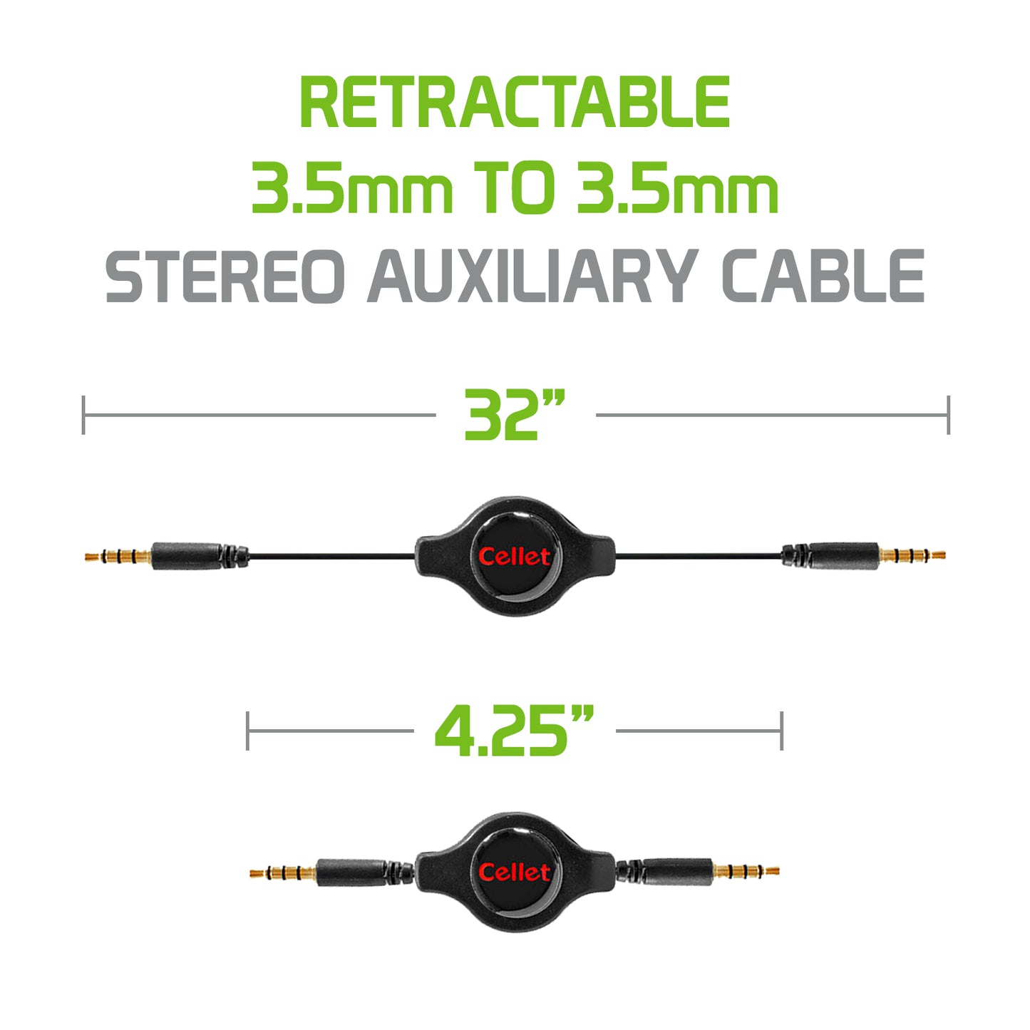 CN3535RBKB - Cellet Black Retractable 3.5mm Pin to 3.5mm Input Stereo Audio Cable