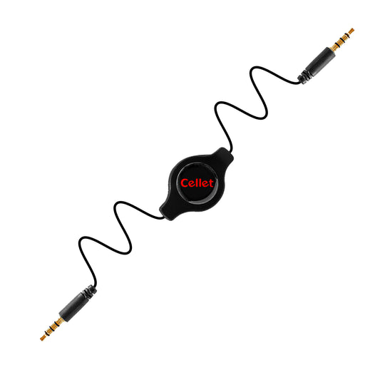 CN3535RBKB - Cellet Retractable 3.5mm Stereo Auxiliary Cable – 32" Extendable Aux Cord for Car, Headphones, Speakers & More – Compact, Tangle-Free Design – 3.5mm Male to 3.5mm Male Audio Jack – Black