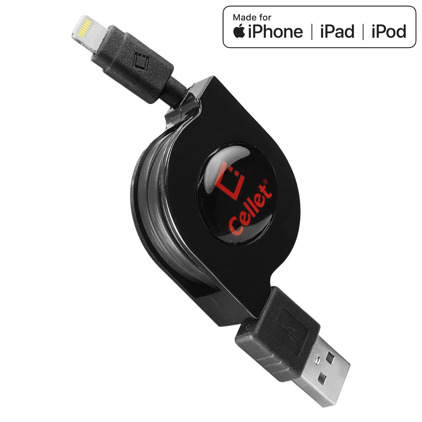 DAAPP8RBK - Retractable iPhone Lightning USB Charging Cable MFI Certified - Black