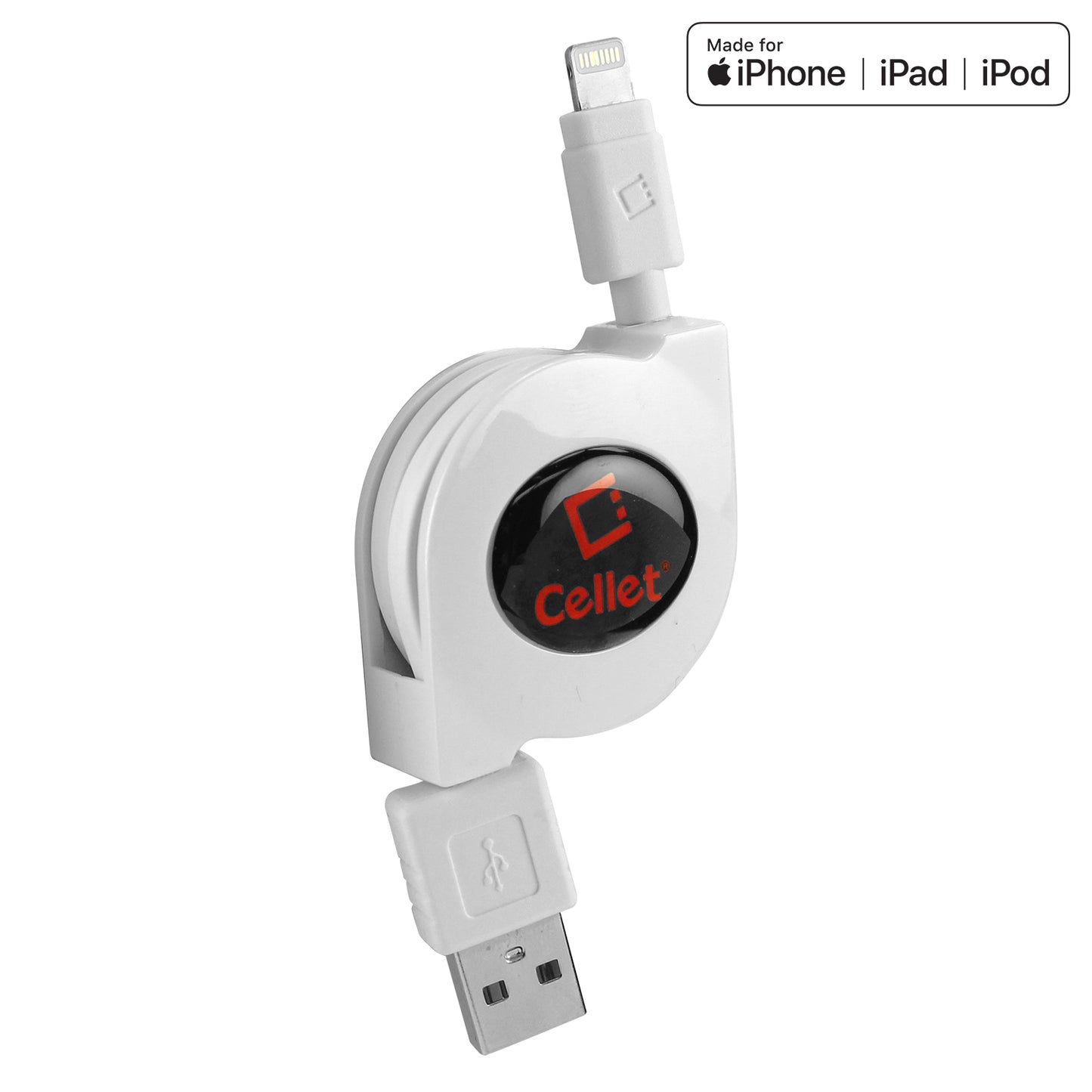 DAAPP8RWT - Retractable iPhone Lightning USB Charging Cable MFI Certified - White