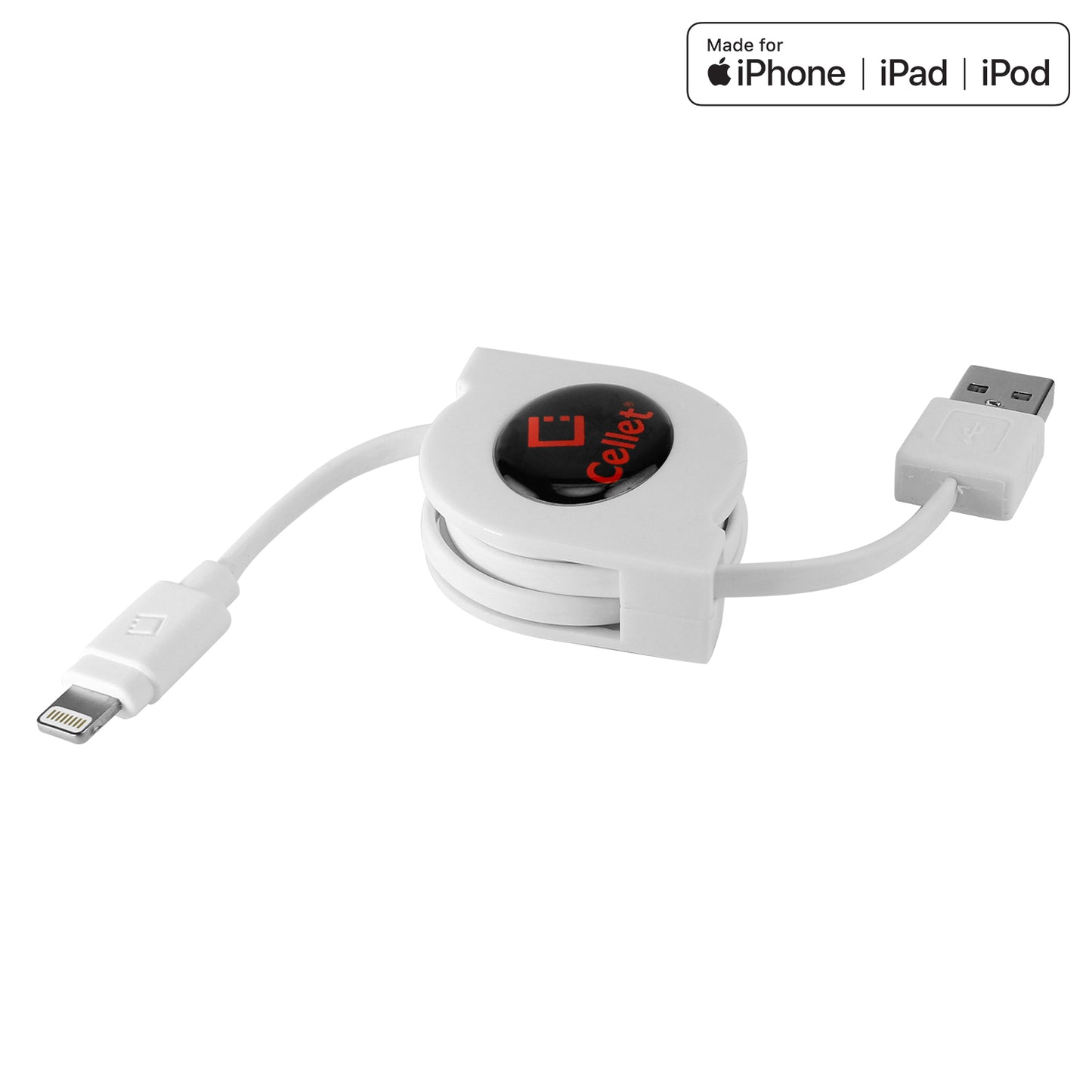 DAAPP8RWT - Retractable iPhone Lightning USB Charging Cable MFI Certified - White