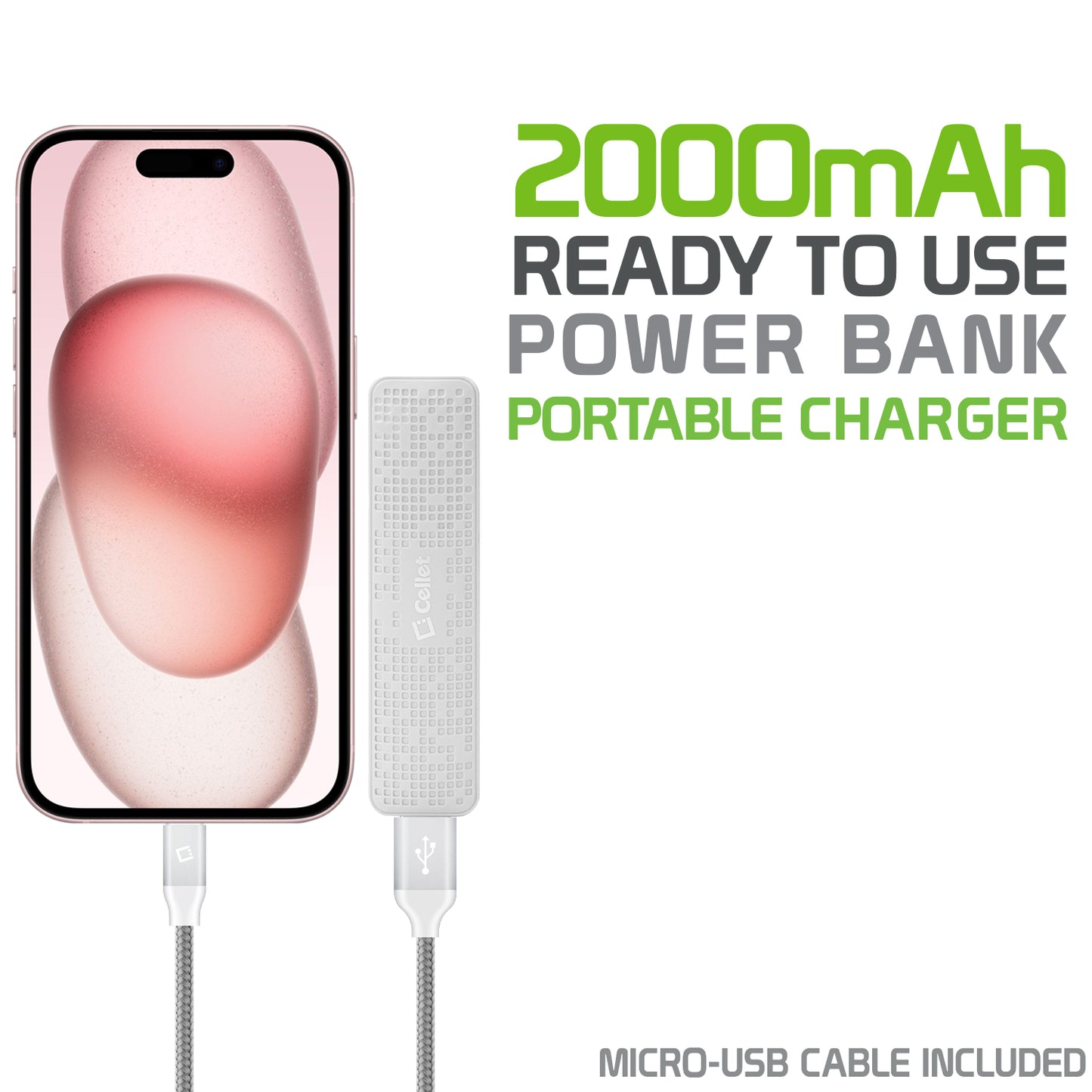 BC2000WT- 2000mAh Power Bank/Portable Charger (Micro USB Cable is included) - White