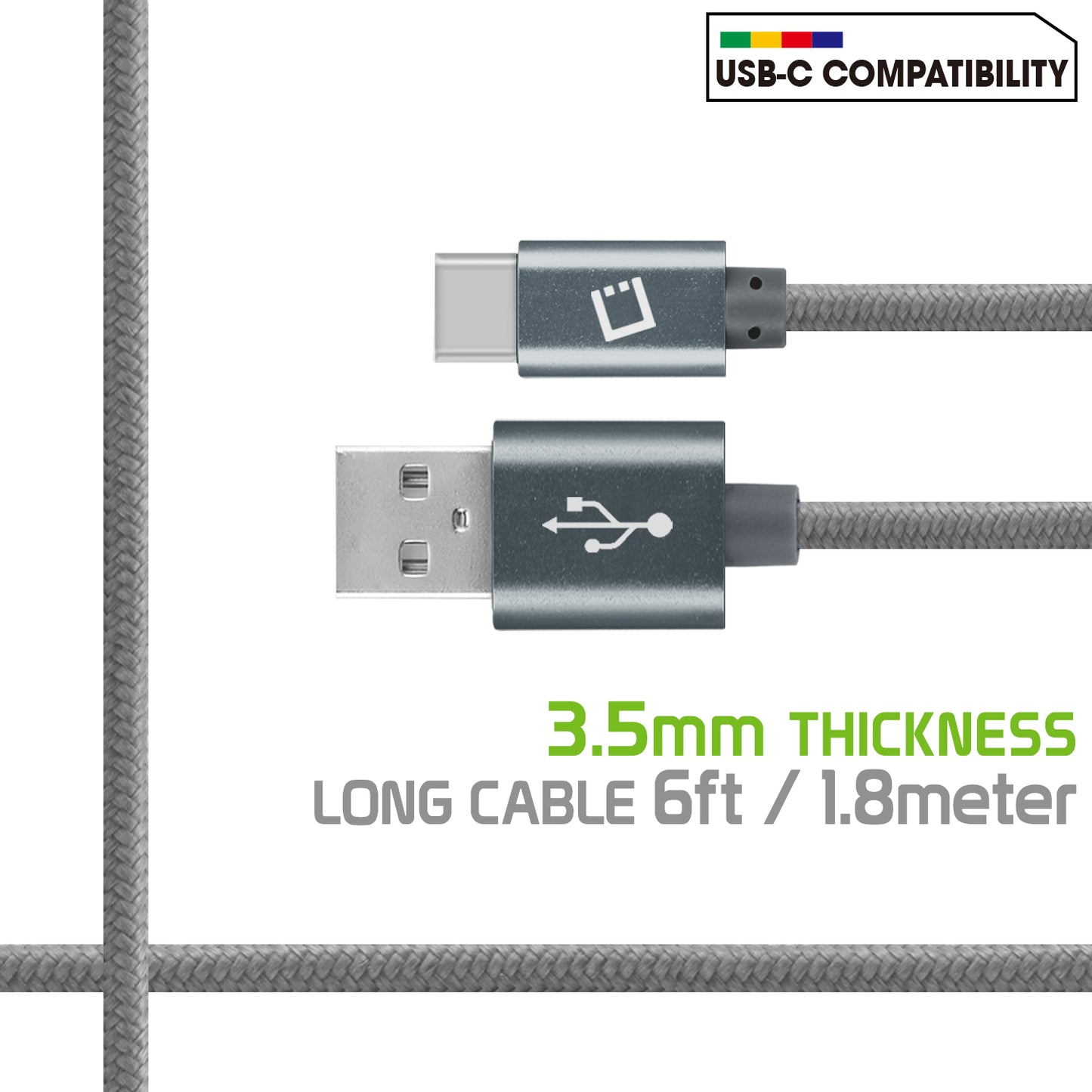 DCA620GY - Type-C Cable, Cellet 6ft (1.8m) Heavy Duty Nylon Braided USB-A to USB-C