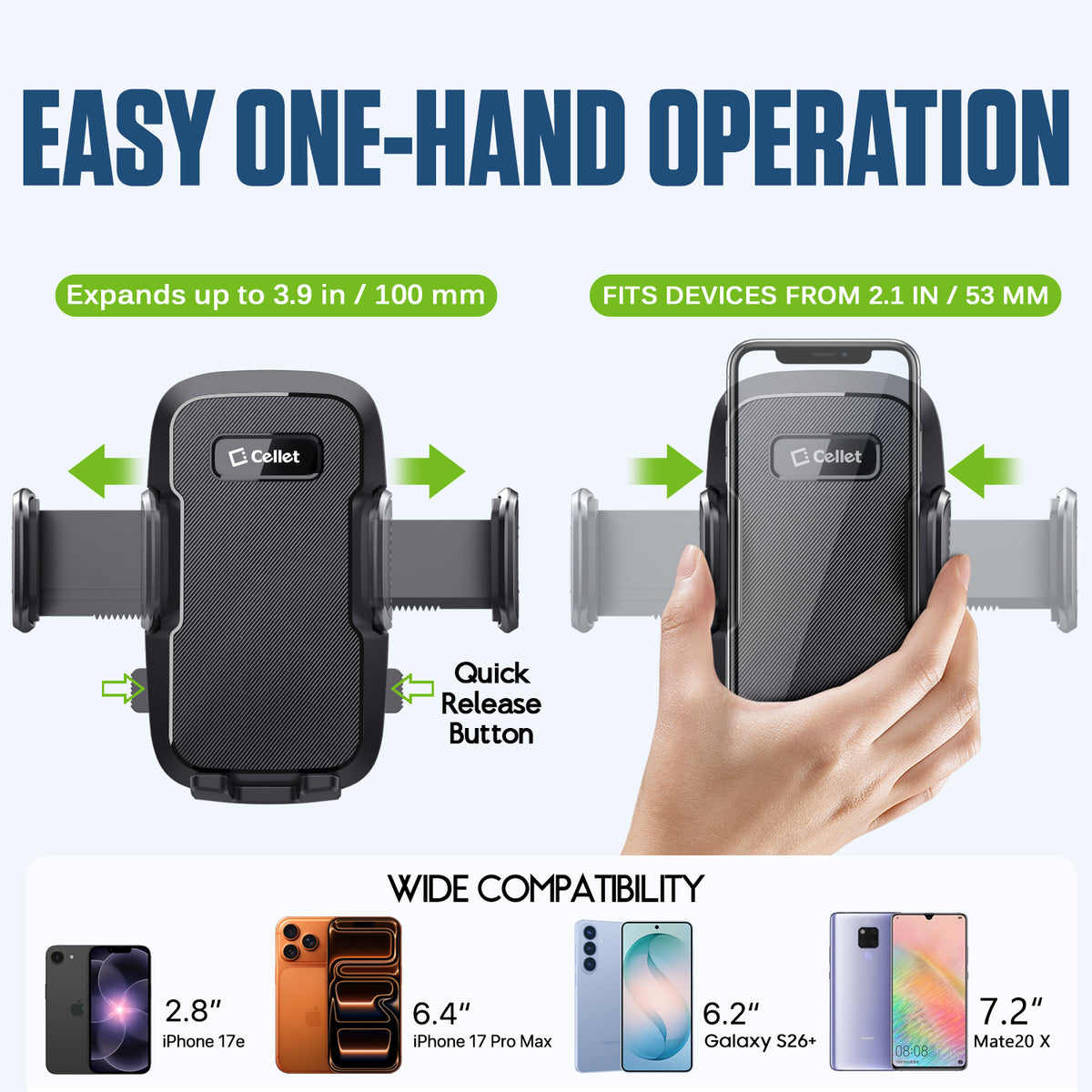 PHD300 - 🚗 Cellet Universal Car & Desk Phone Mount - Strong 3M Adhesive Pad, 360° Rotation, One-Touch Release - Secure Windshield, Dashboard & Countertop Holder for iPhone, Samsung, Android