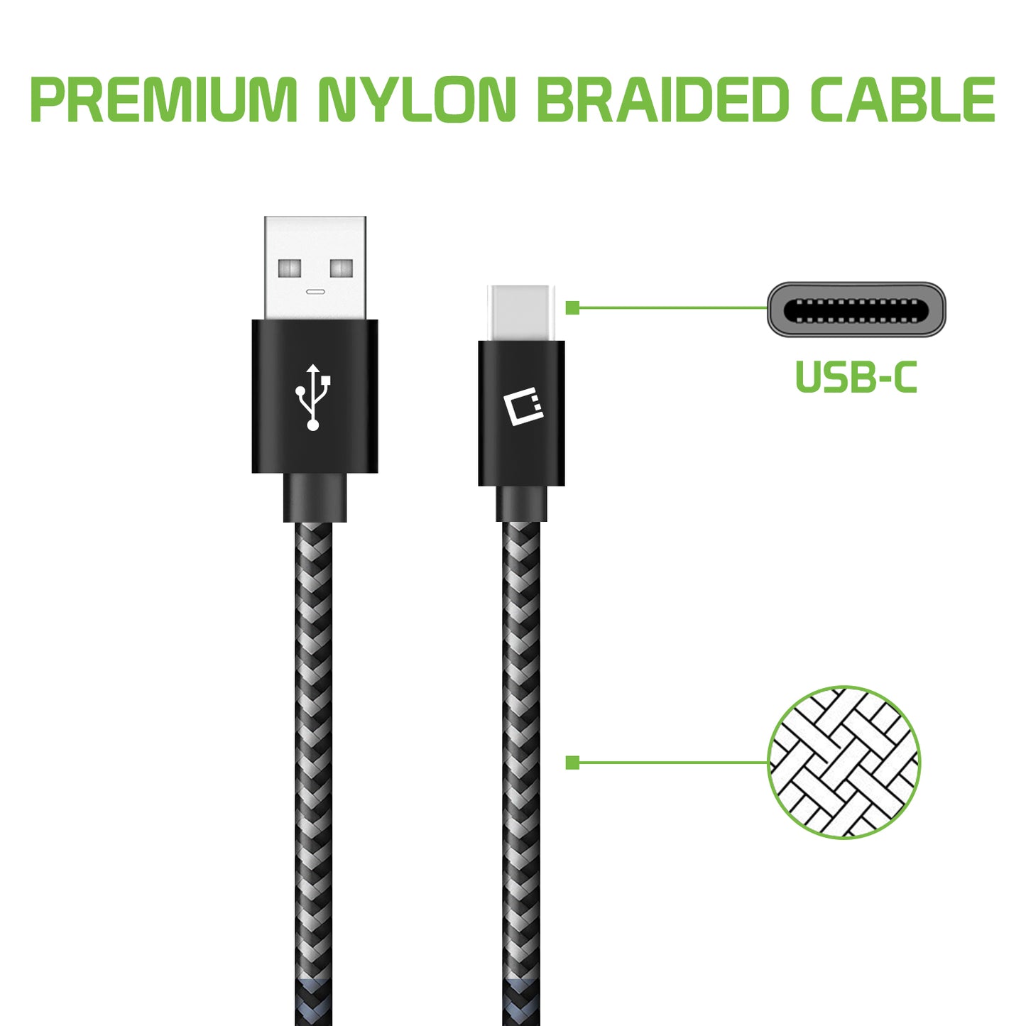 DCA4IN - Cellet 5-Inch Premium Nylon Braided Fast Charging USB-C Cable