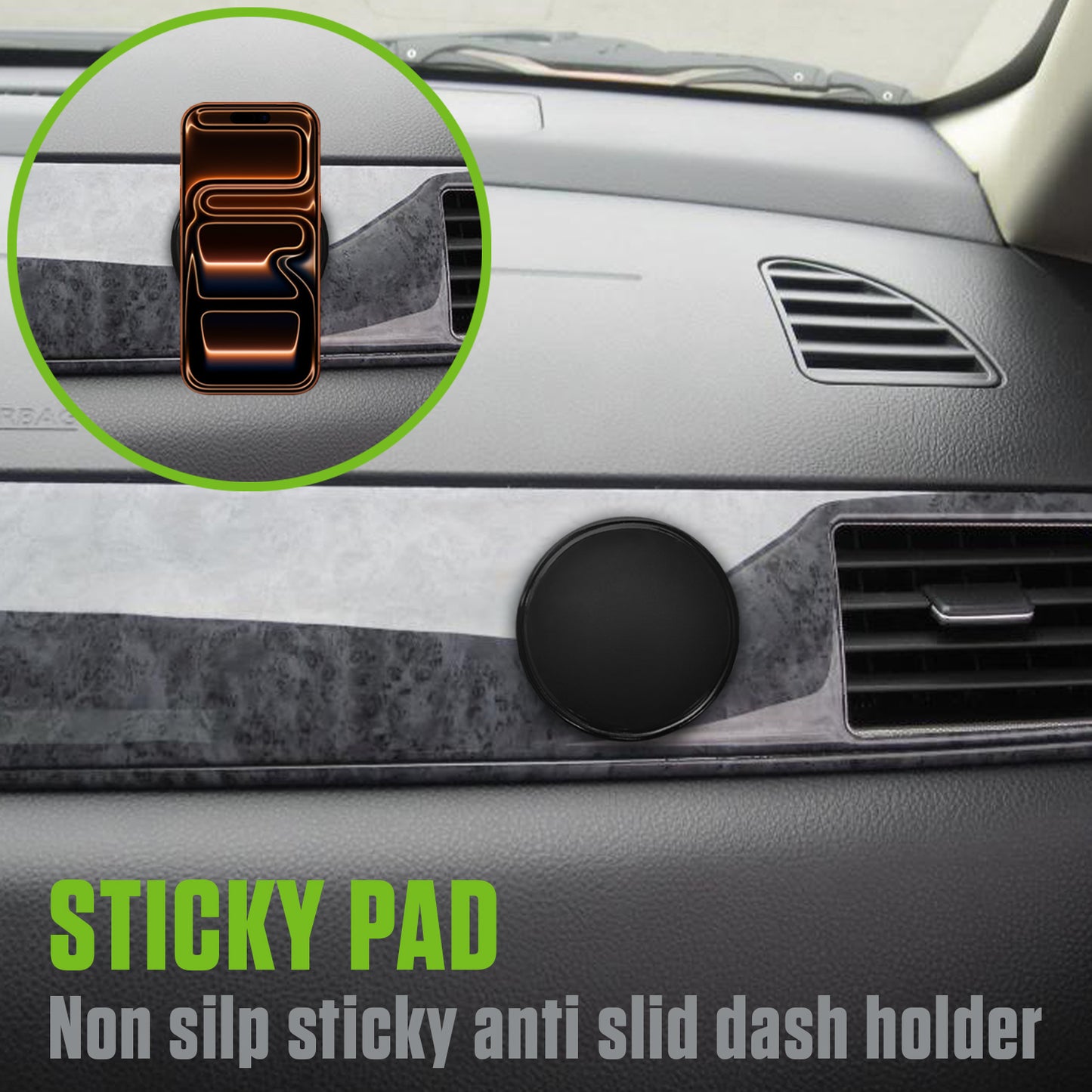 DISK2 - Extra Strength Sticky Gel Pad - Multipurpose Anti-Slip Dash Mount for Phone, Keys, Glasses - Washable & Reusable Double Sided Adhesive Disk for Car, Home, Office - 3.15" Large Round Black, 2-Pack