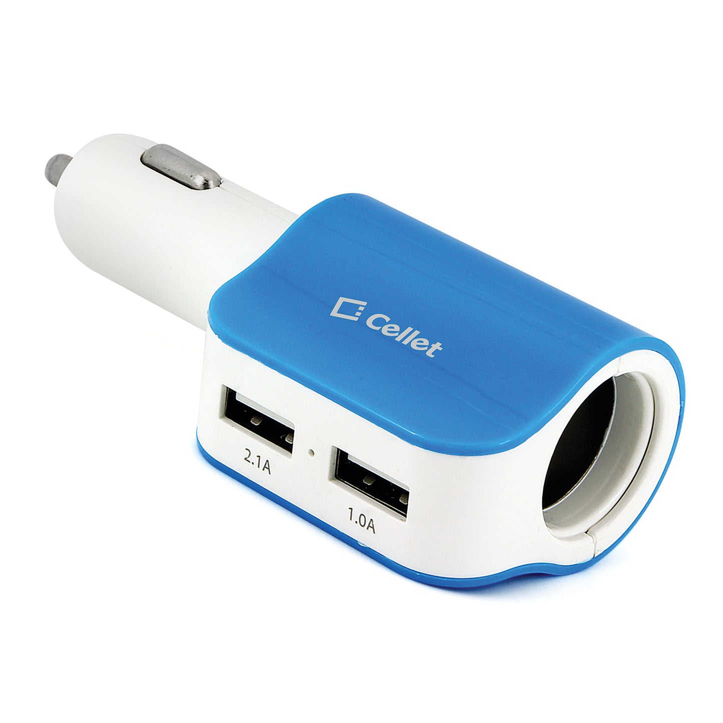 PUSBDC2BL - Cellet Universal High Power Dual USB Port & Cigarette port 15W / 3.1Amps Dual USB Car Charger - Blue/White