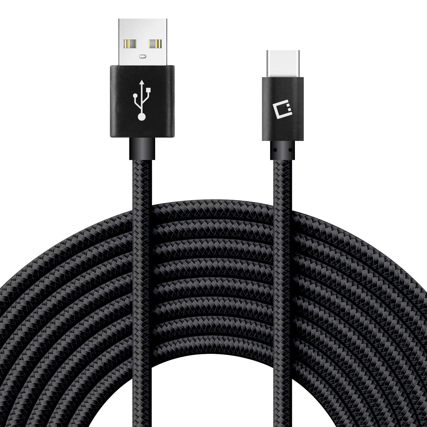 DCA1020BK - 10 Ft Durable Nylon Braided USB-C Data Transfer & Sync Fast Charge Cable 2.5 Amp