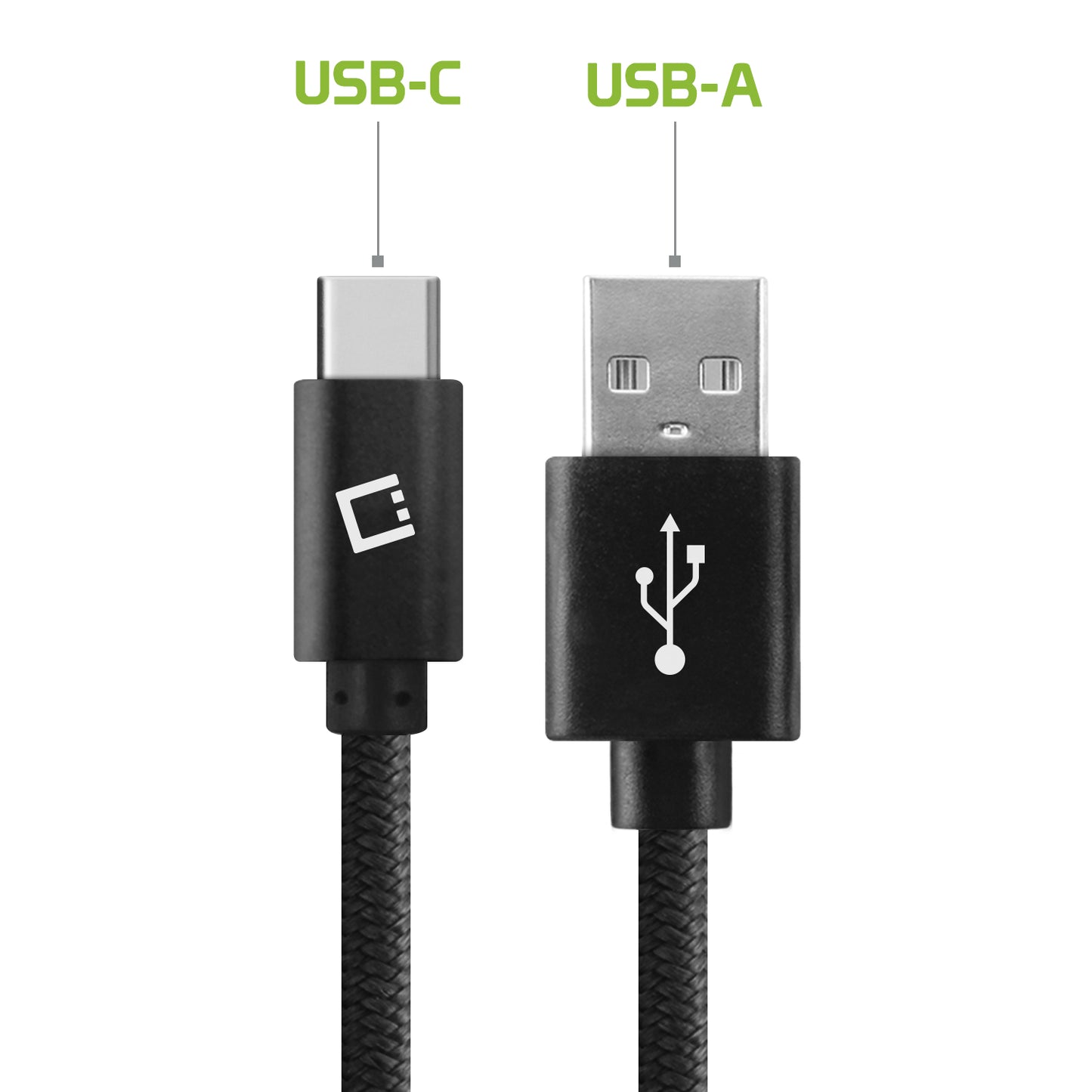 DCA1020BK - 10 Ft Durable Nylon Braided USB-C Data Transfer & Sync Fast Charge Cable 2.5 Amp