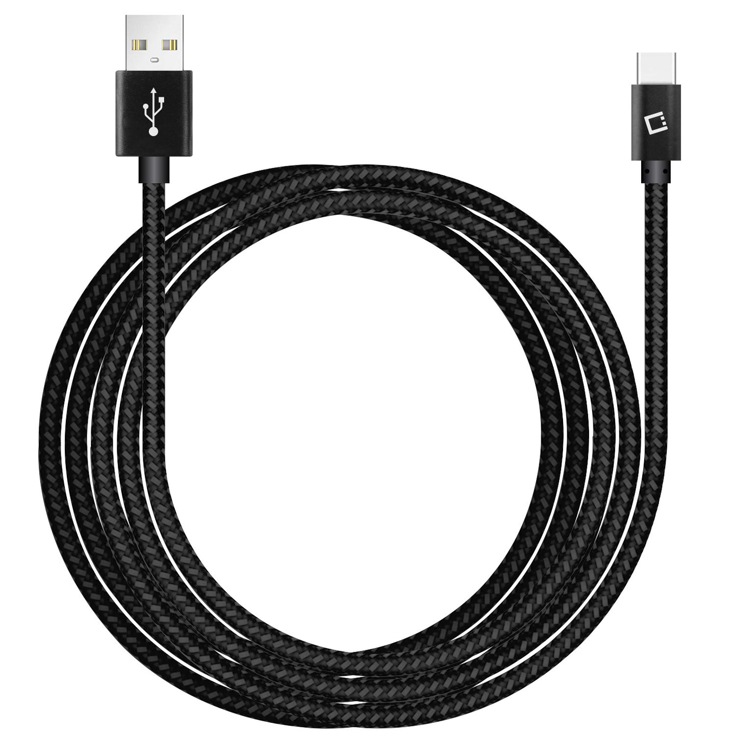 DCA1020BK - 10 Ft Durable Nylon Braided USB-C Data Transfer & Sync Fast Charge Cable 2.5 Amp