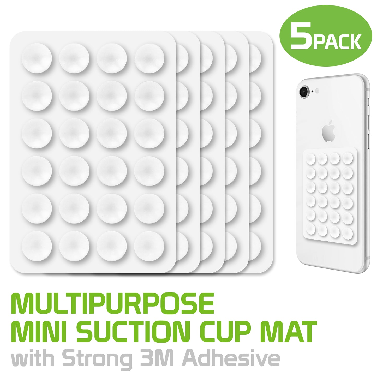 SCUPWT5 - 5 Pack Multipurpose Mini Suction Cup Mat with Strong 3M Adhesive - by Cellet - White