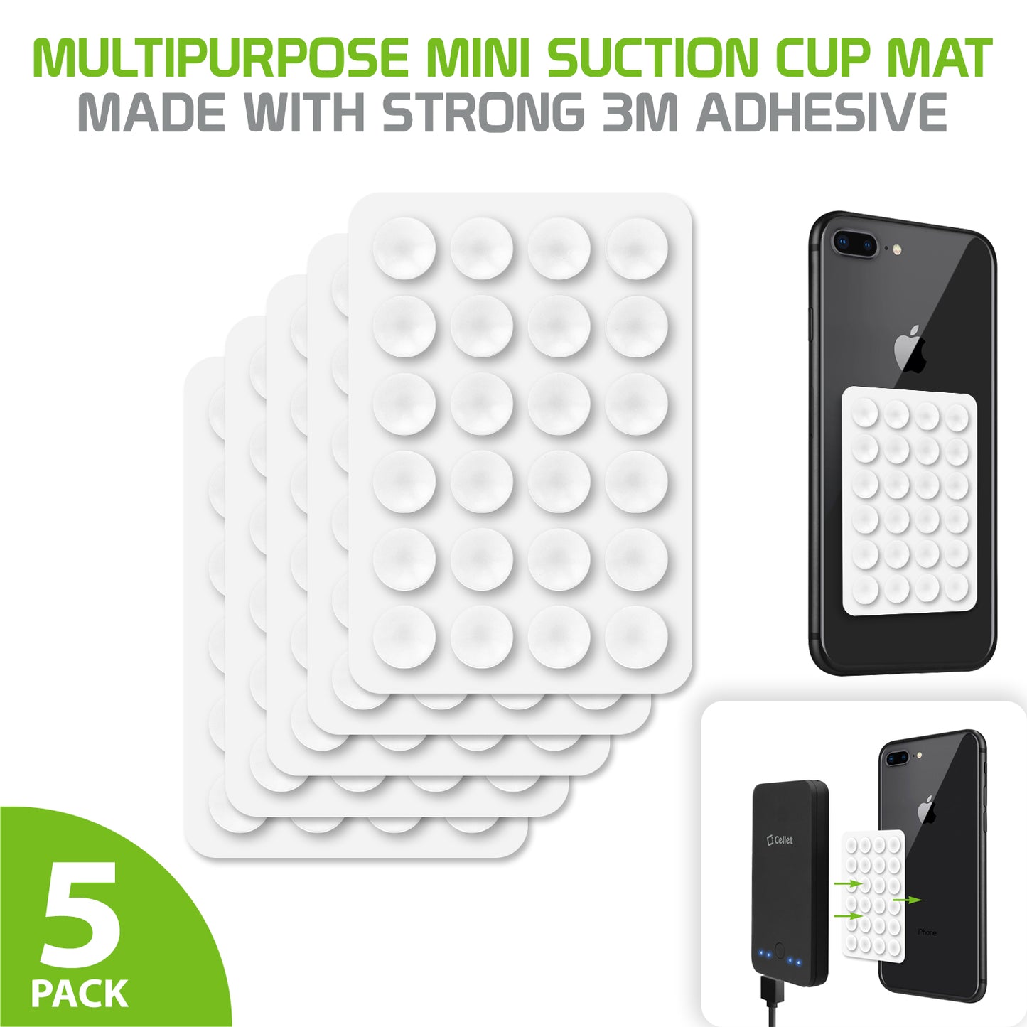 SCUPCL5 - 5 Pack Multipurpose Mini Suction Cup Mat with Strong 3M Adhesive - by Cellet - Clear