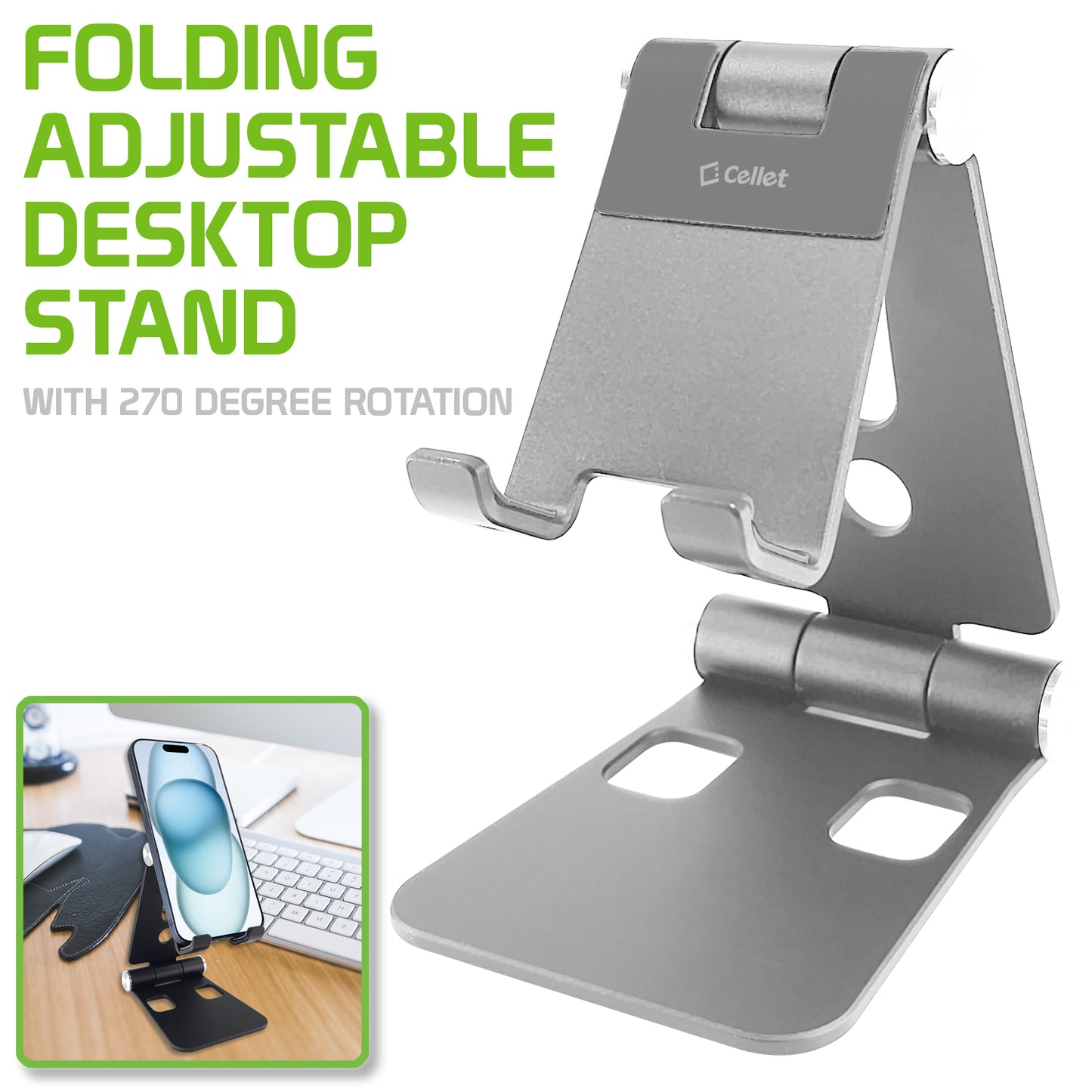 Table Desktop Phone Stand Smartphone Holder, Portable Resilient Aluminum -Silver