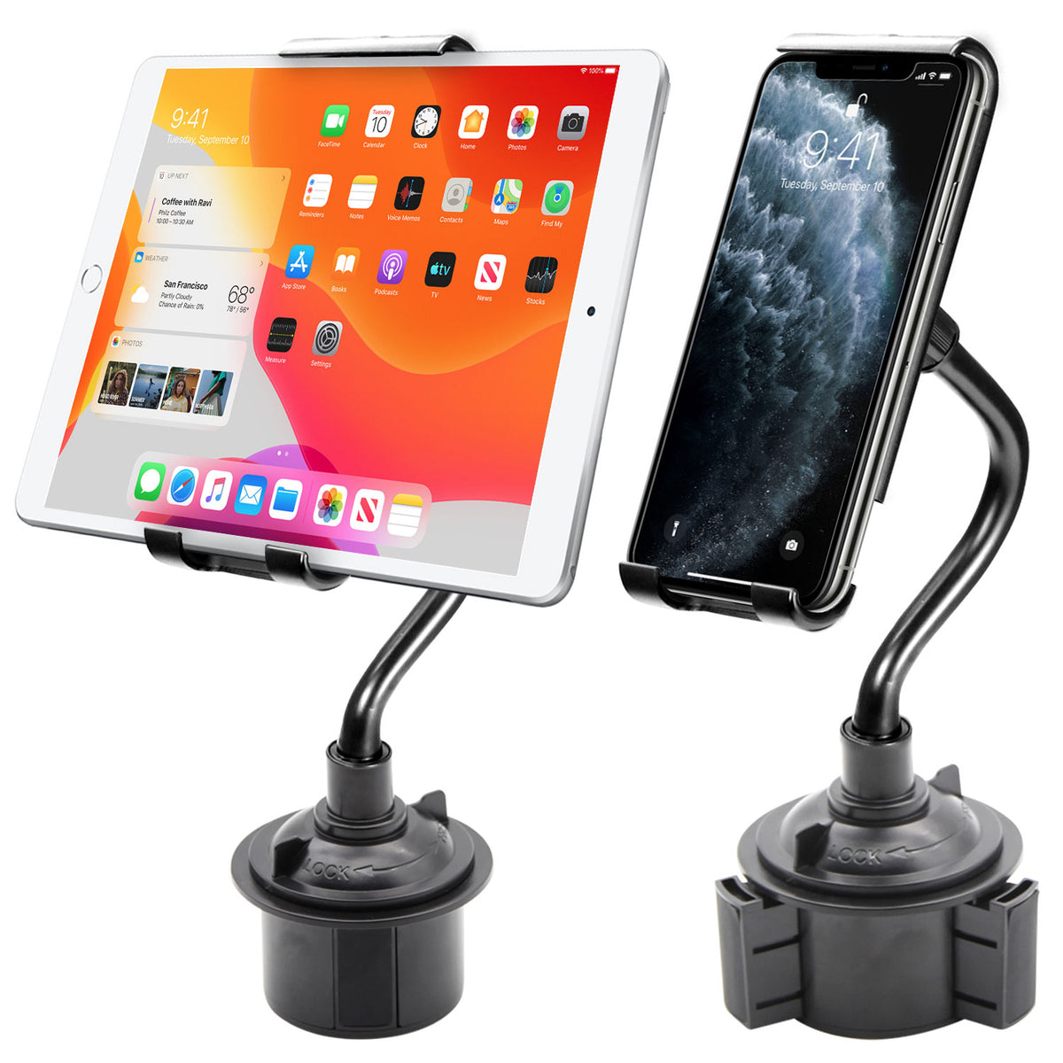 PHC19CN - Cellet Flexible Arm Cup Holder Tablet Mount - Universal Car Cup Base Holder with 360° Swivel & Adjustable Neck for iPad Pro Air Mini, Samsung Galaxy Tab, Surface, & 4.7-9.5 Inch Devices