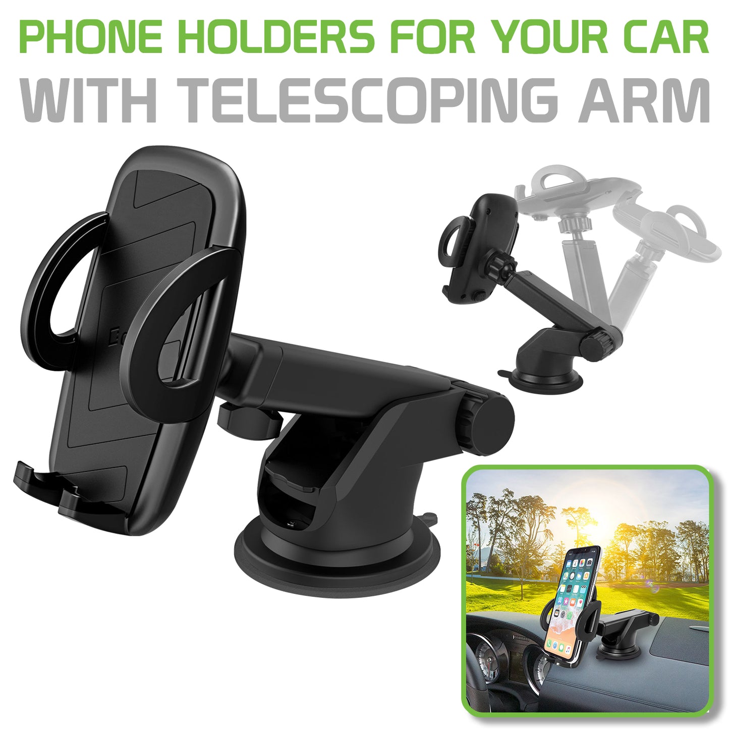 PHD350 - Cellet Telescoping Arm Car Phone Holder – Adjustable Dashboard & Windshield Mount for Smartphones