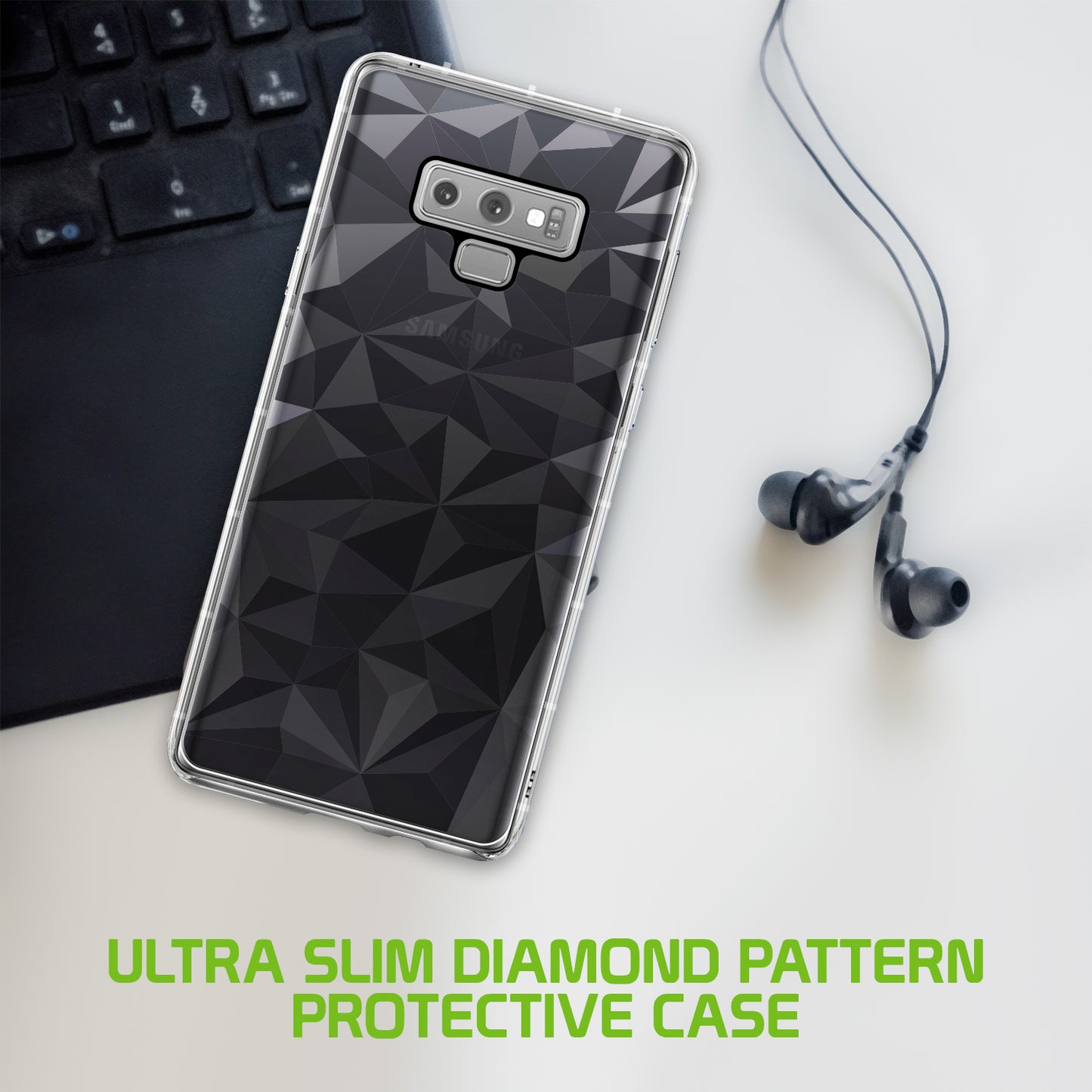 CCSAMN9PGGY - Samsung Galaxy Note 9 Ultra Slim Diamond Pattern Protective Case Cover - Grey