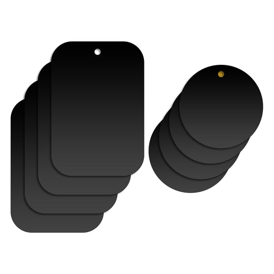 CLCMETALP8 - [8 Pack] Universal Metal Plates for Magnetic Phone Car Mount - 4 Round and 4 Rectangular High-Bond Adhesive Patches with Protective Films - Compatible with iPhone, Samsung, Pixel, and All Magnetic Holders - Black