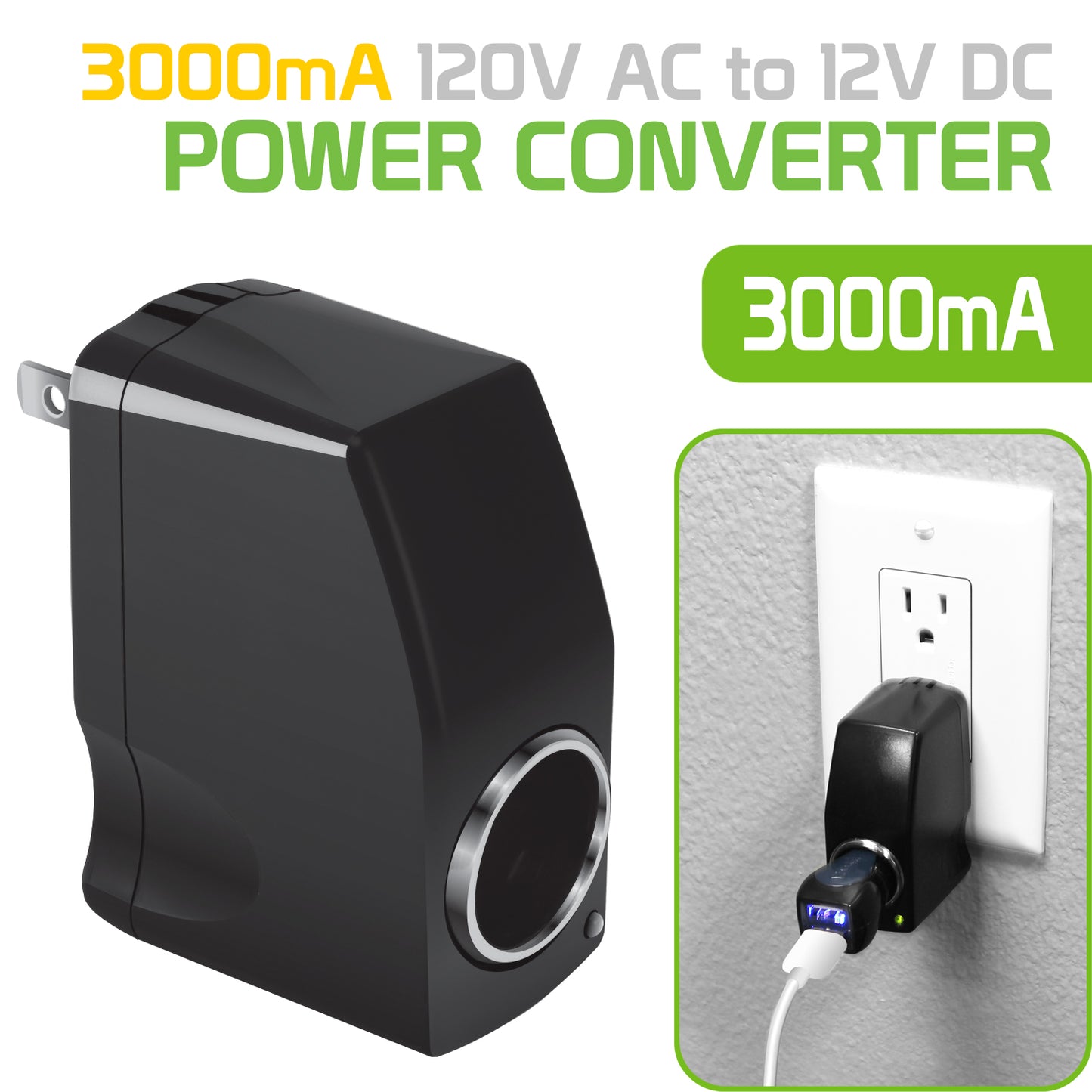 FM3000 - Compact Power Converter, 120V AC to 12 V DC (3000mA) Power Converter by Cellet