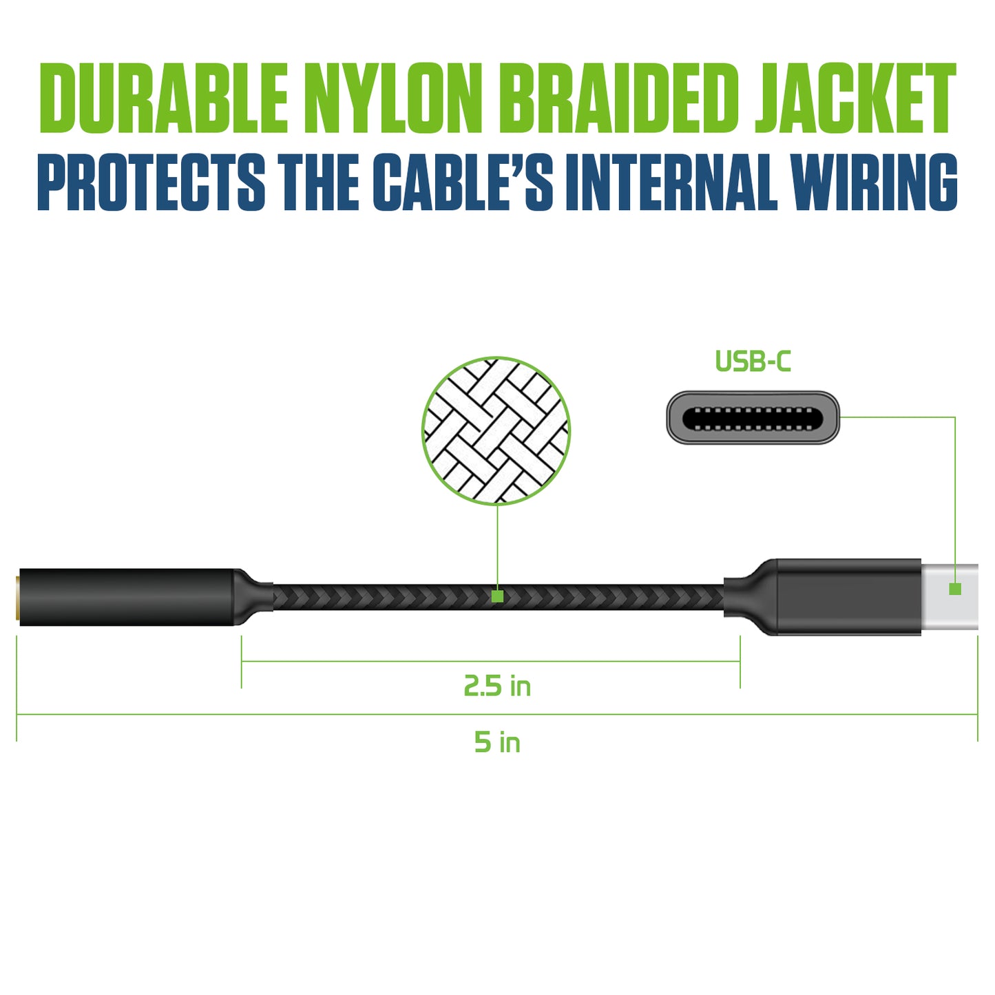 DCAFEMB -USB C to 3.5mm Female Headphone Adapter, Heavy Duty Nylon Braided Audio Converter